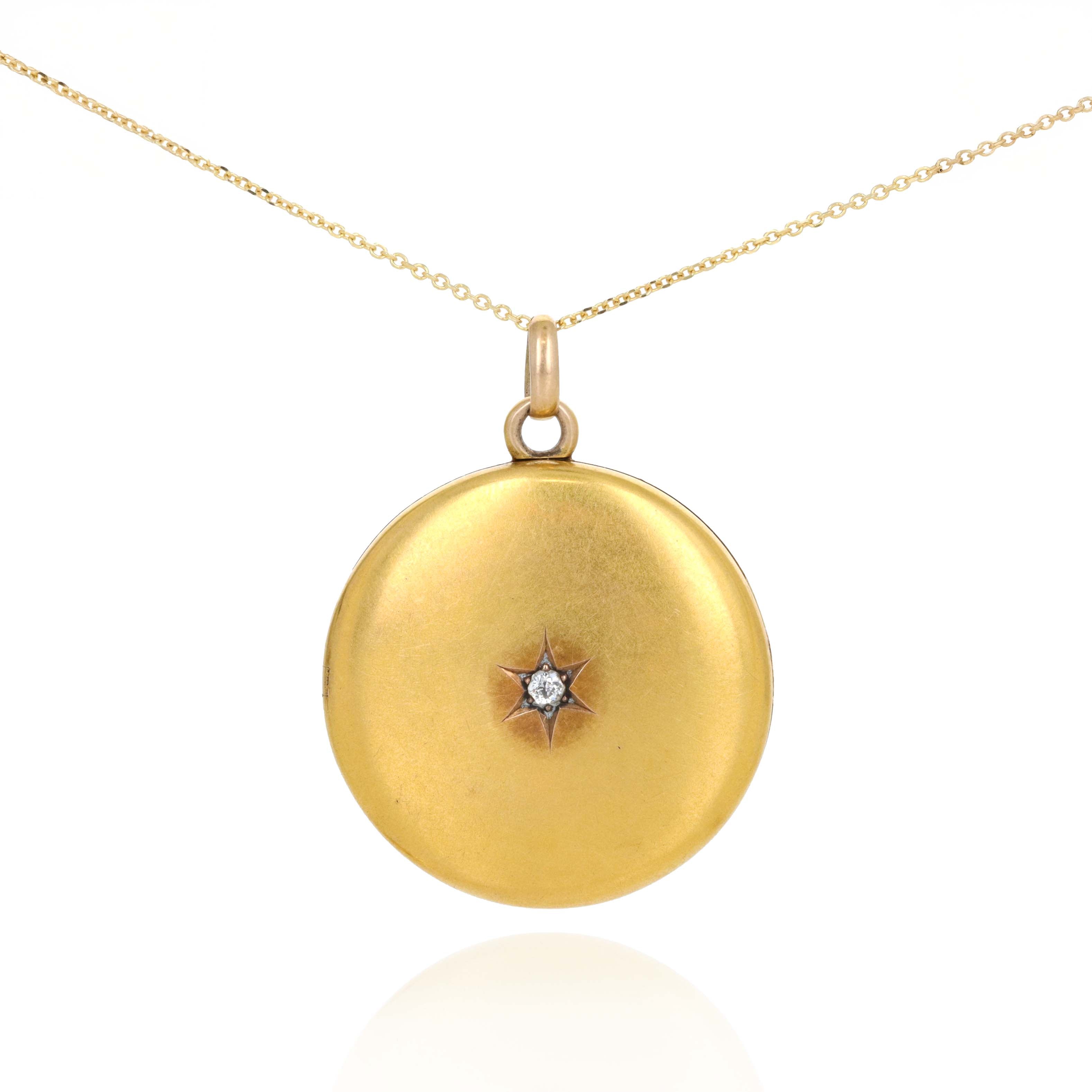 Victorian 14K Yellow Gold Old Mine Diamond Locket Pendant Necklace - Replica Handbags