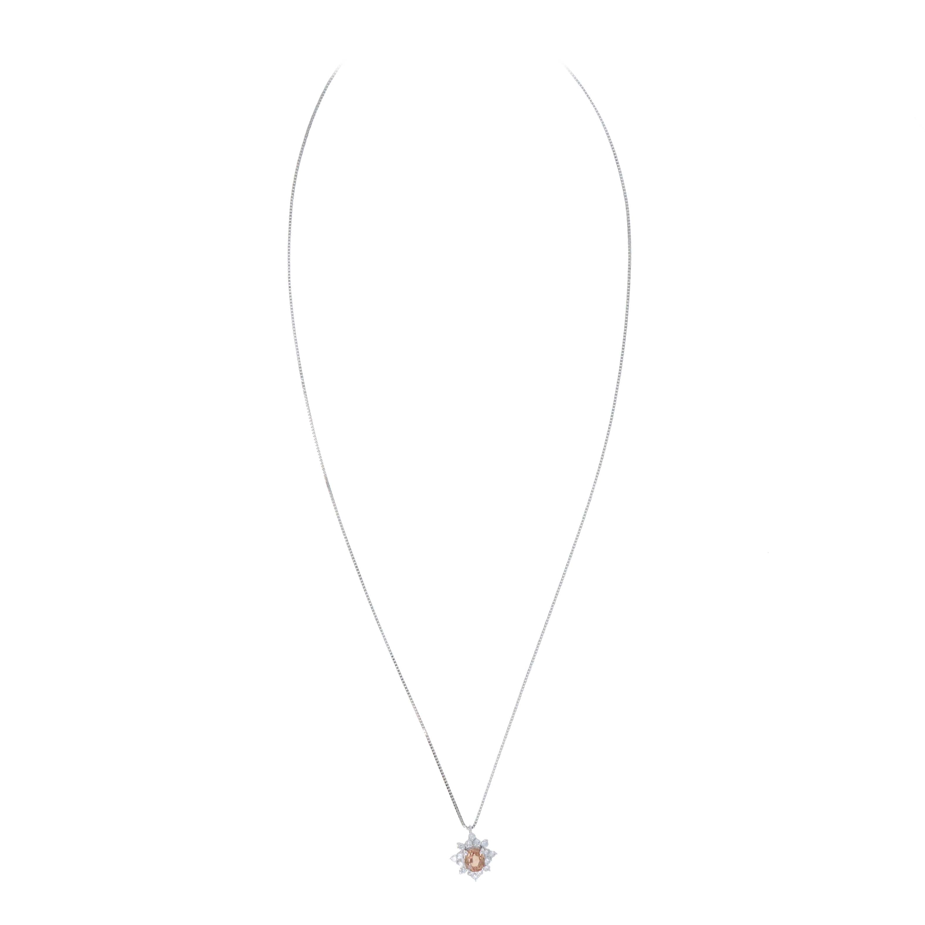 Platinum 0.95 Carat Oval Padparadscha Sapphire Diamond Halo Pendant Necklace -  Replica Handbags 