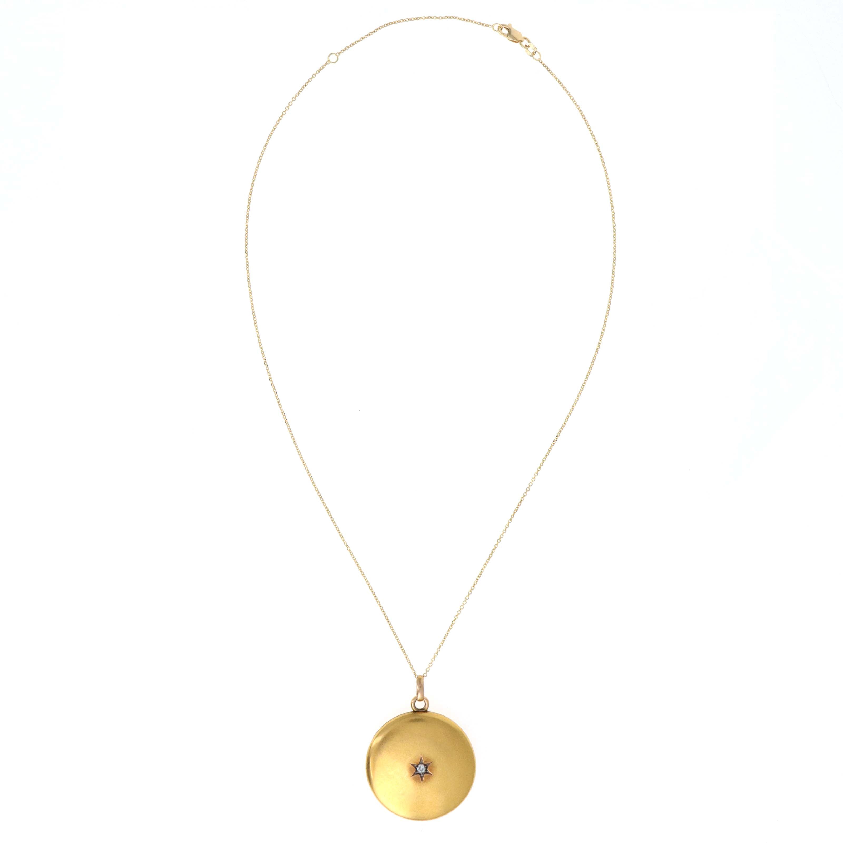 Victorian 14K Yellow Gold Old Mine Diamond Locket Pendant Necklace - Replica Handbags