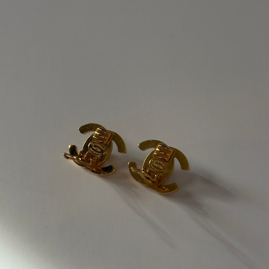 Chanel Rhinestone 1996 Gold Plated CC Turnlock Clip On Earrings -  Replica Handbags 
