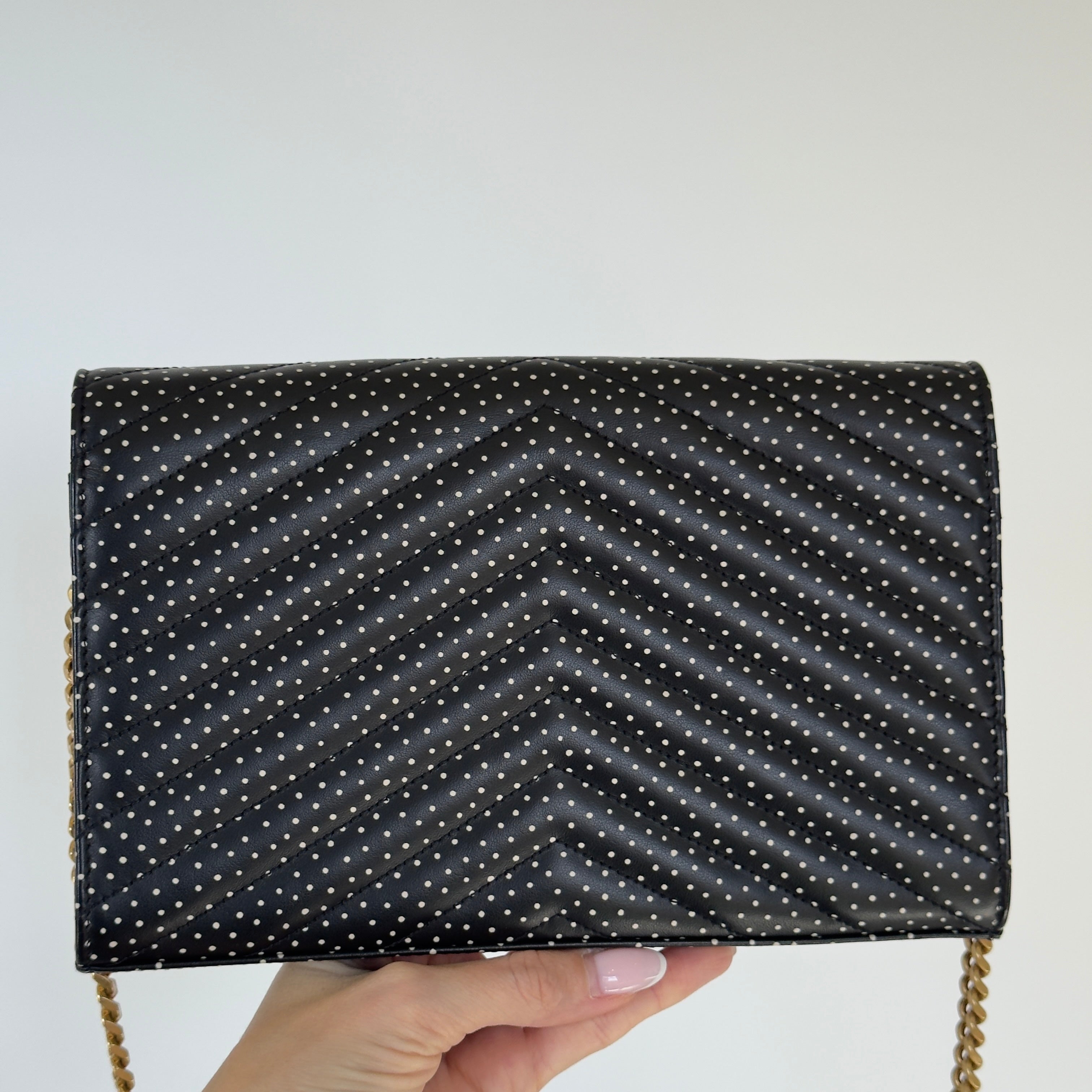 Saint Laurent Polka Dot Kate Wallet On Chain - Replica Handbags