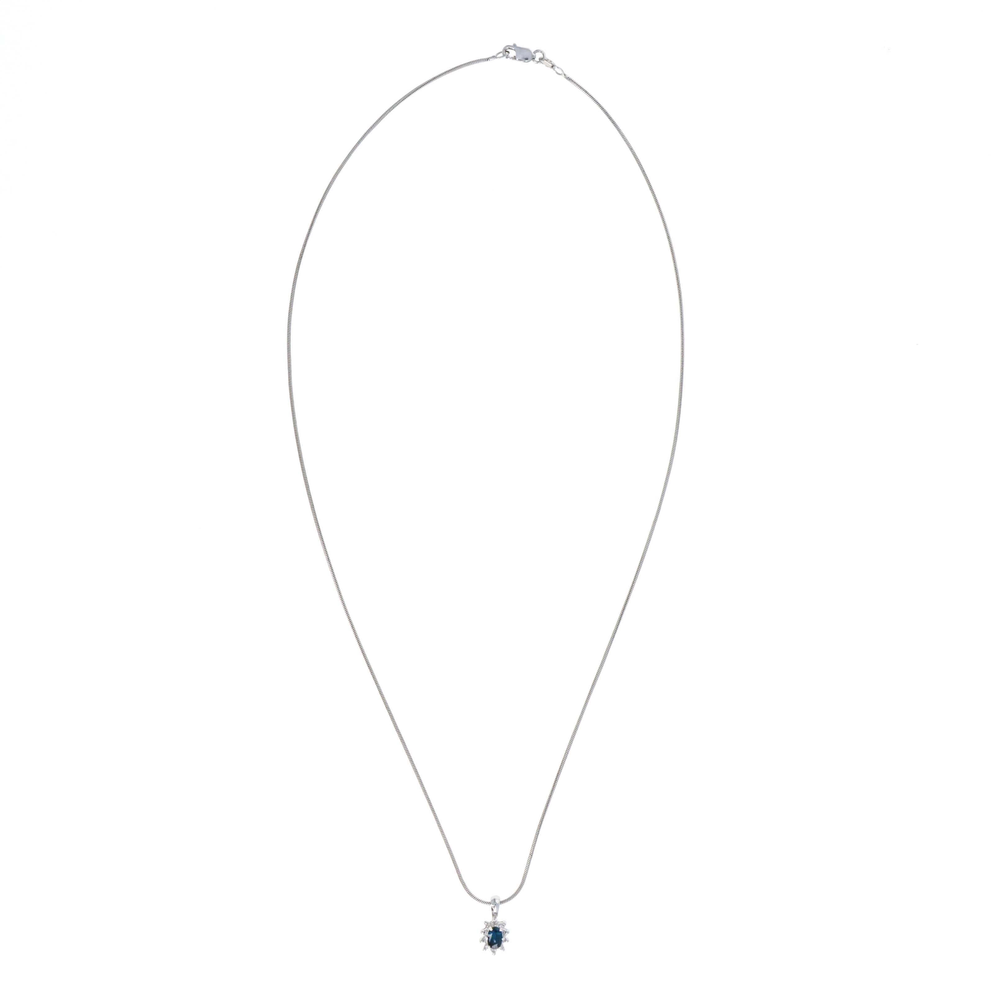 14K White Gold 0.35 Carat Oval Sapphire Diamond Halo Pendant Necklace -  Replica Handbags 