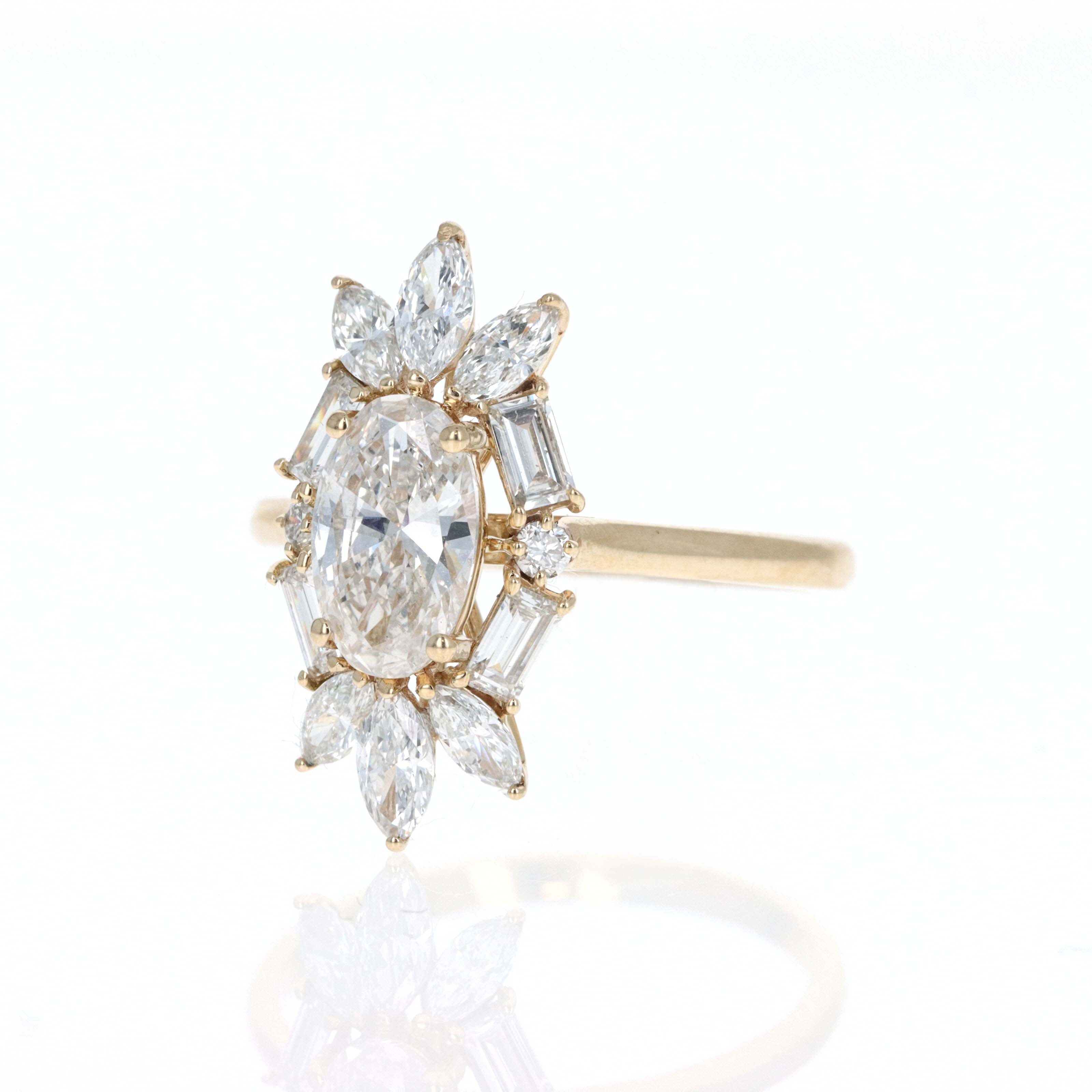 Lab Grown 1.5 Carat Oval Diamond Accented Halo Fan Engagement Ring -  Replica Handbags 