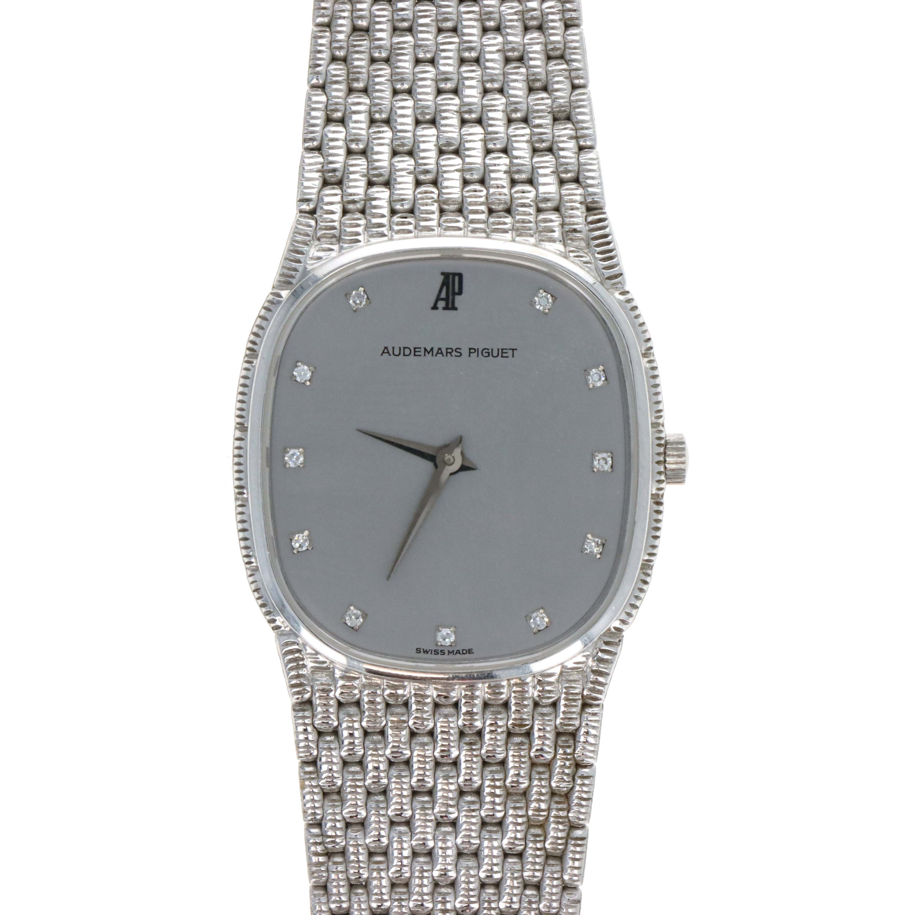 Vintage Audemars Piguet 18K White Gold Cobra Silver Diamond Dial Quartz Movement - Replica Handbags