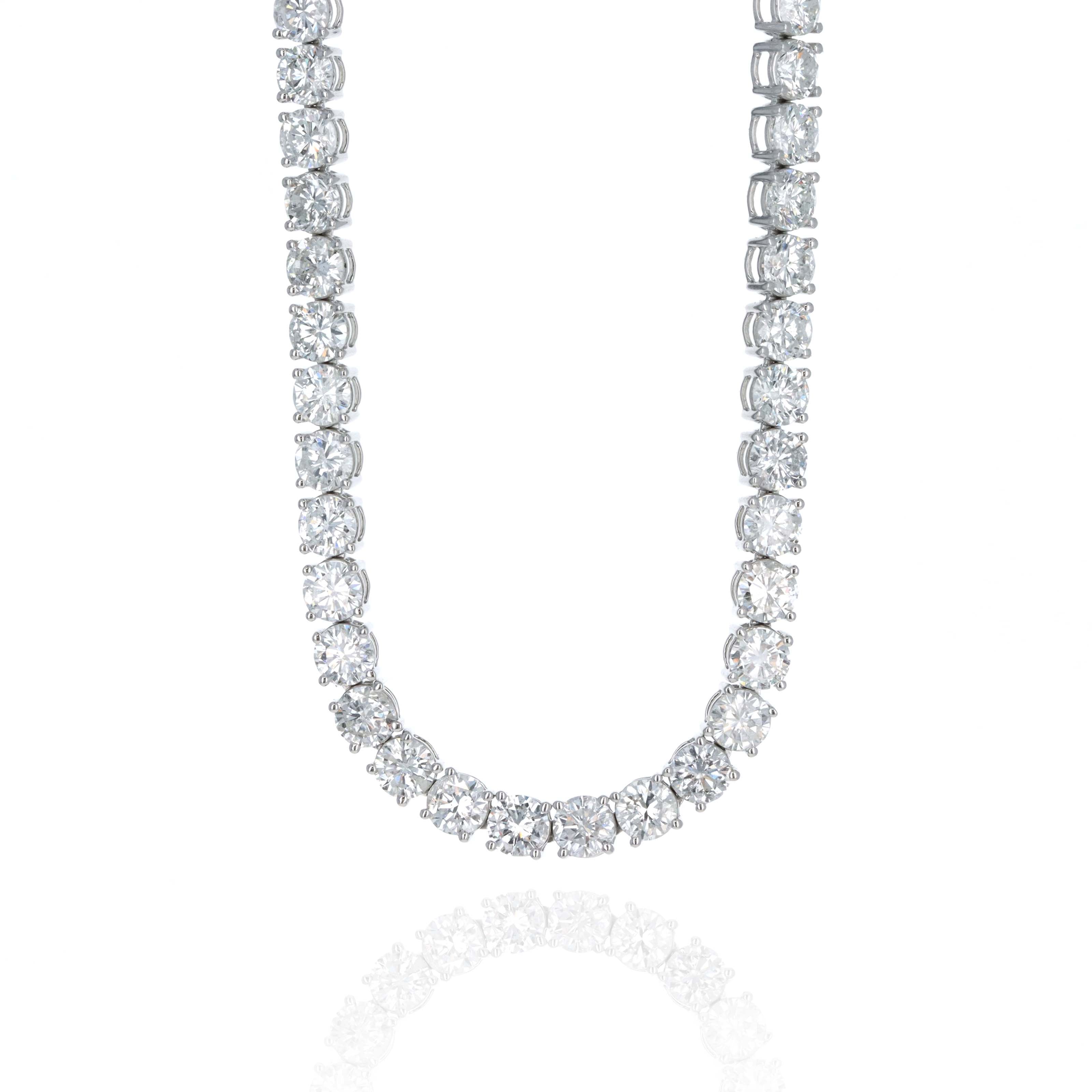 Platinum 29.41 Carat Round Diamond Tennis Necklace -  Replica Handbags 