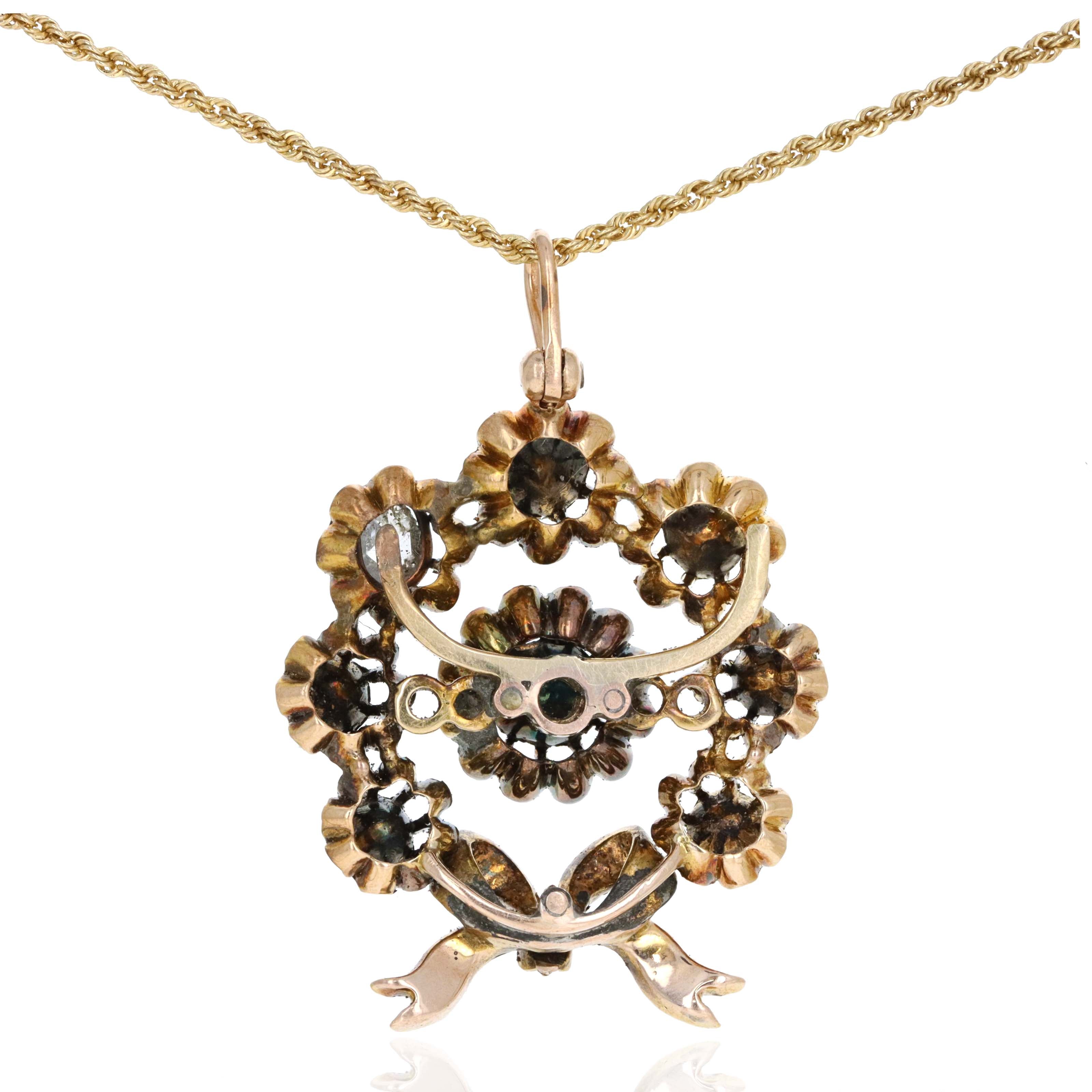 Victorian 14K Yellow Gold Rose Cut Diamond Bow Pendant Necklace -  Replica Handbags 