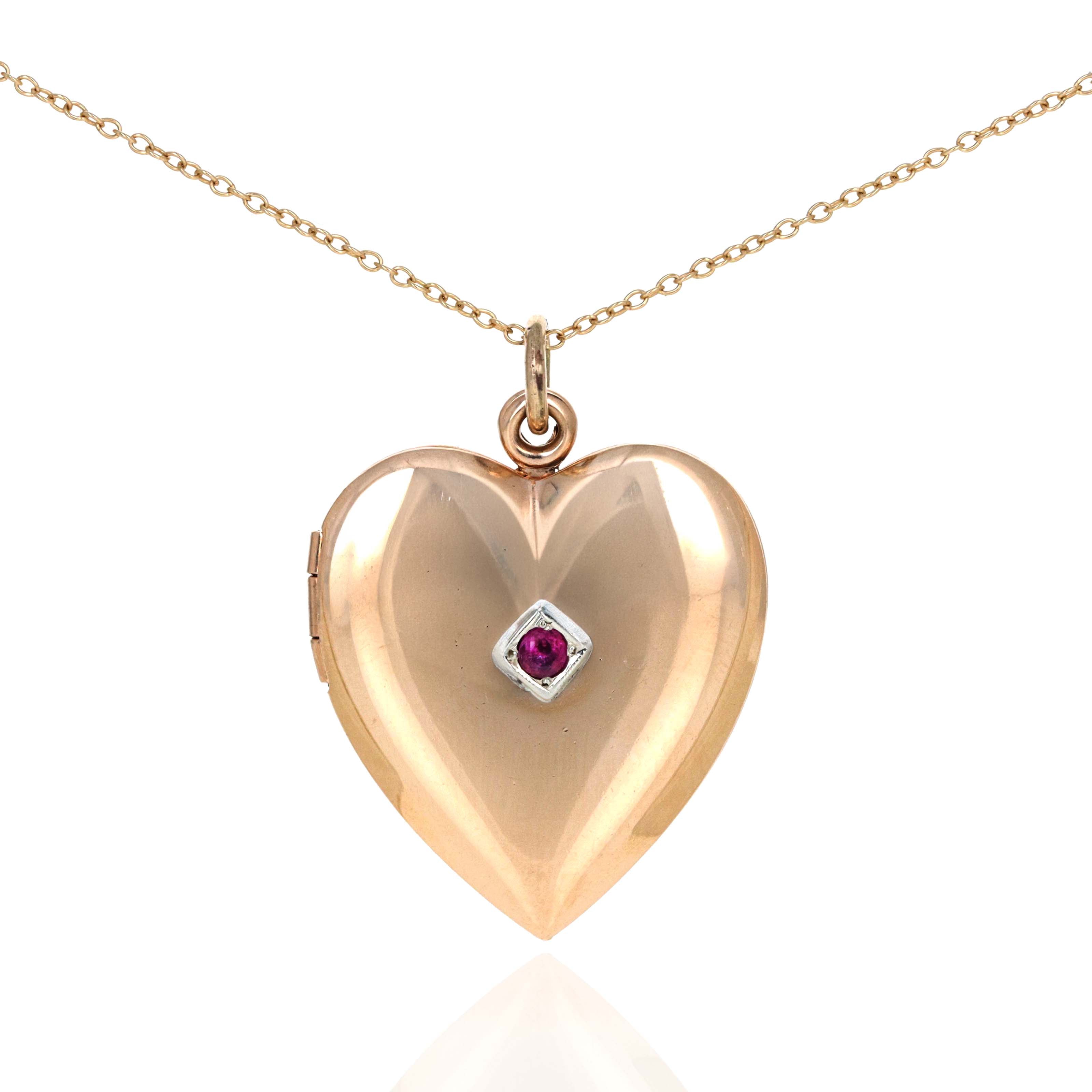 Vintage 10K Yellow Gold Ruby Heart Locket Pendant Necklace -  Replica Handbags 