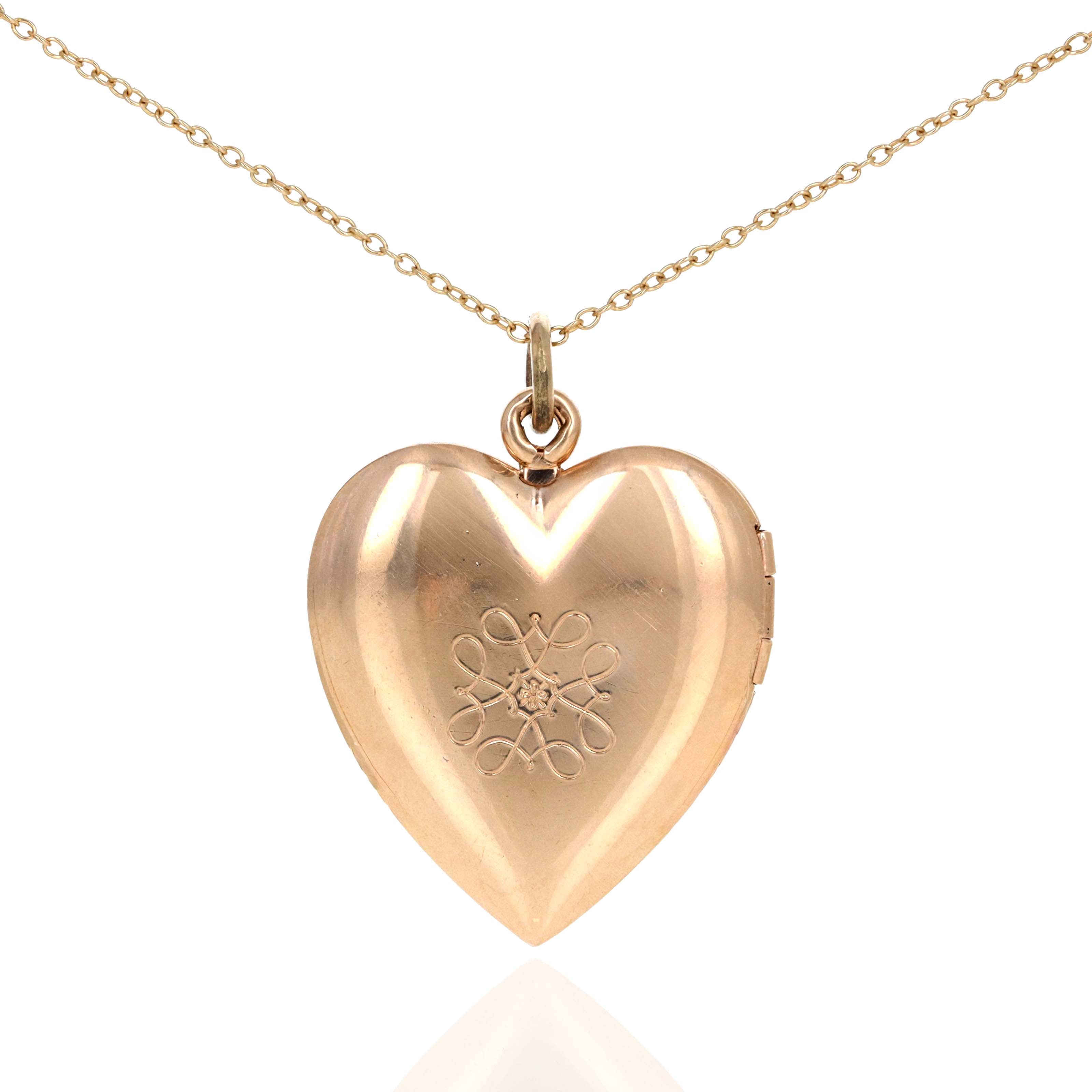 Vintage 10K Yellow Gold Ruby Heart Locket Pendant Necklace - Replica Handbags