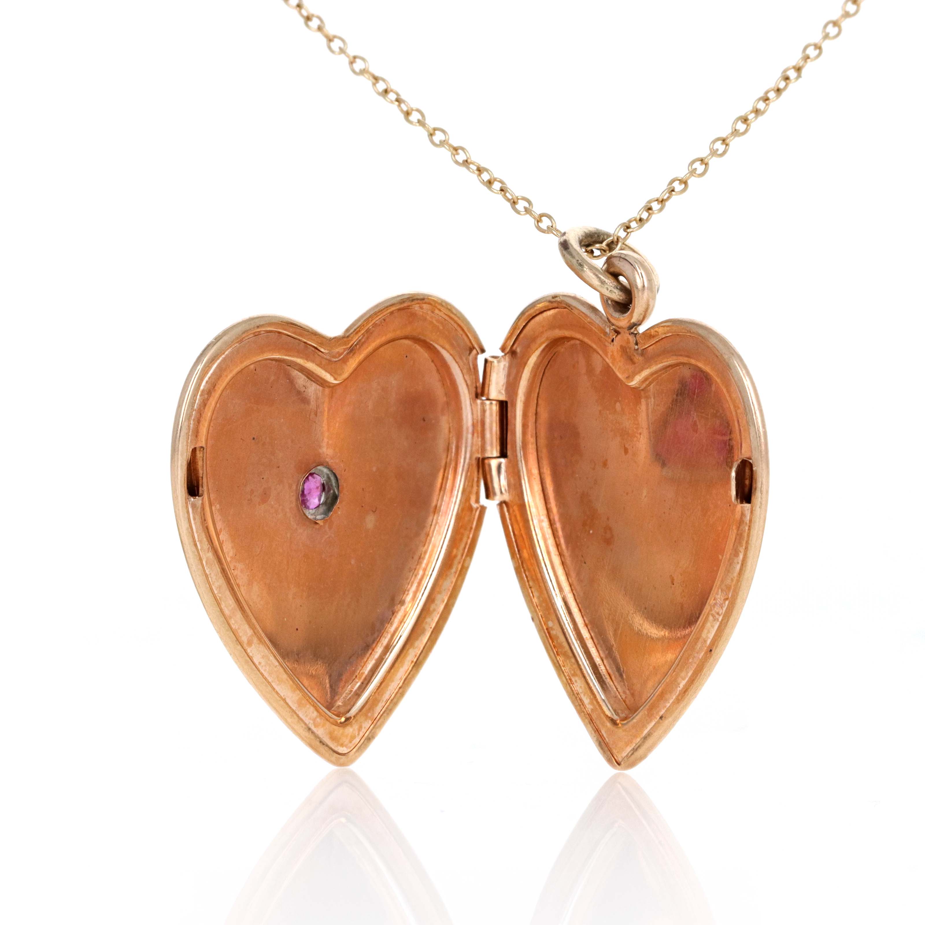 Vintage 10K Yellow Gold Ruby Heart Locket Pendant Necklace -  Replica Handbags 