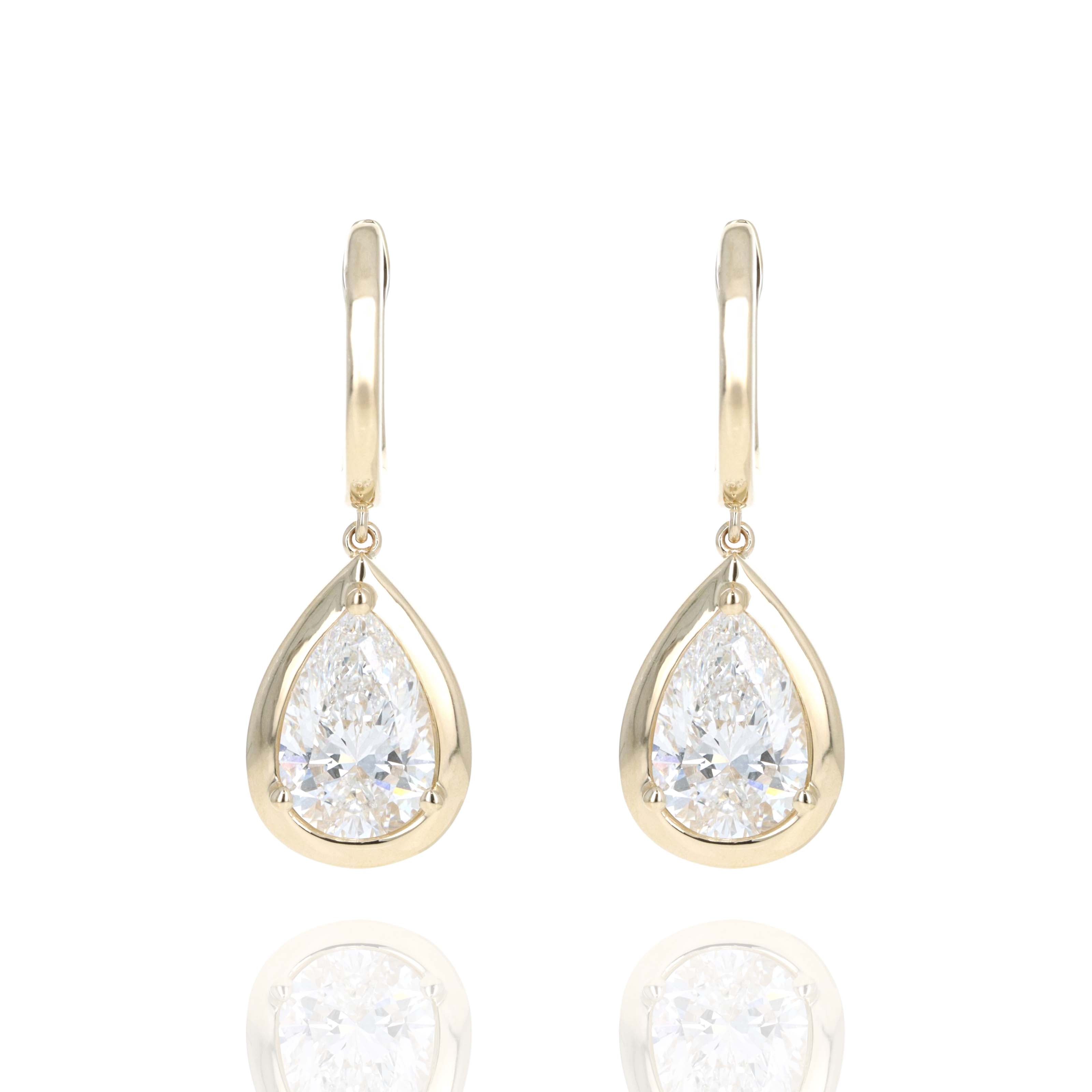 Lab Grown 3 Carat Diamond Pear Drop Earrings 14K Yellow Gold -  Replica Handbags 