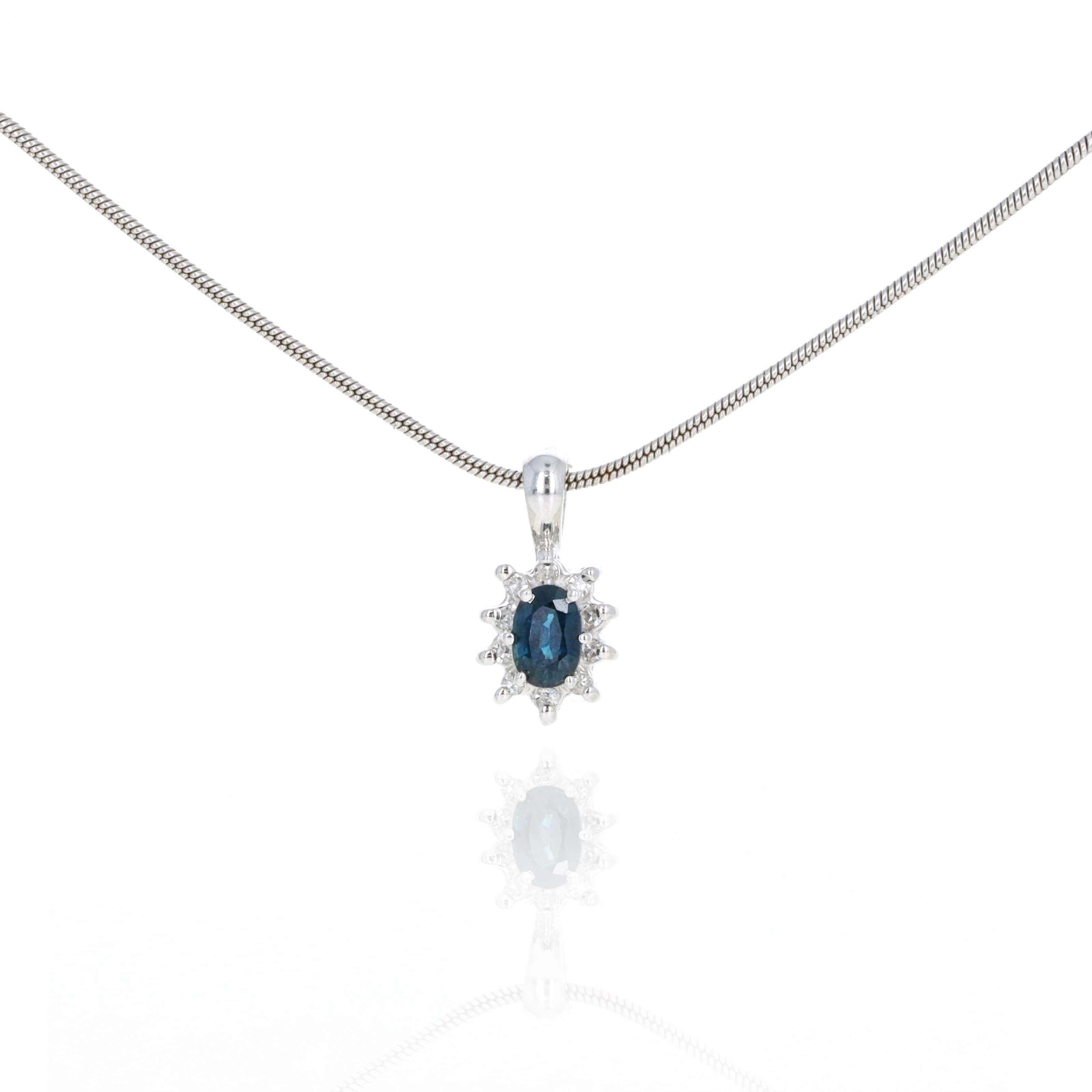 14K White Gold 0.35 Carat Oval Sapphire Diamond Halo Pendant Necklace -  Replica Handbags 