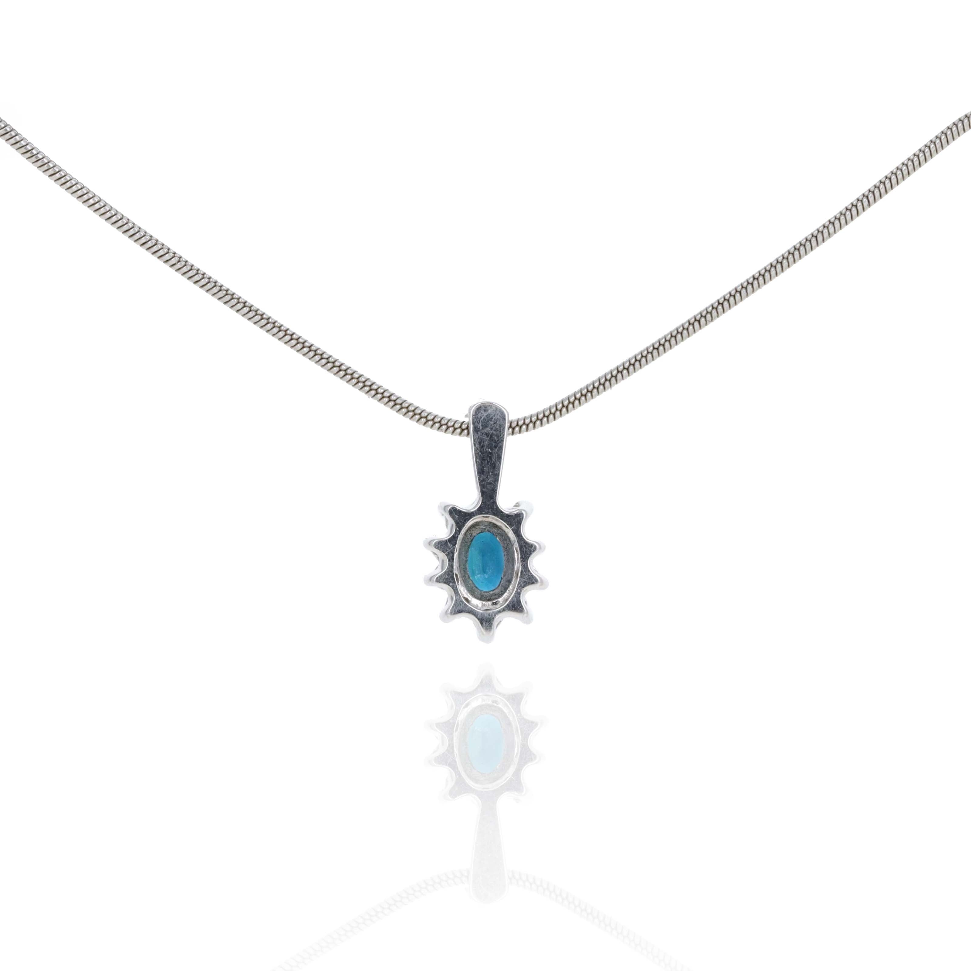 14K White Gold 0.35 Carat Oval Sapphire Diamond Halo Pendant Necklace -  Replica Handbags 