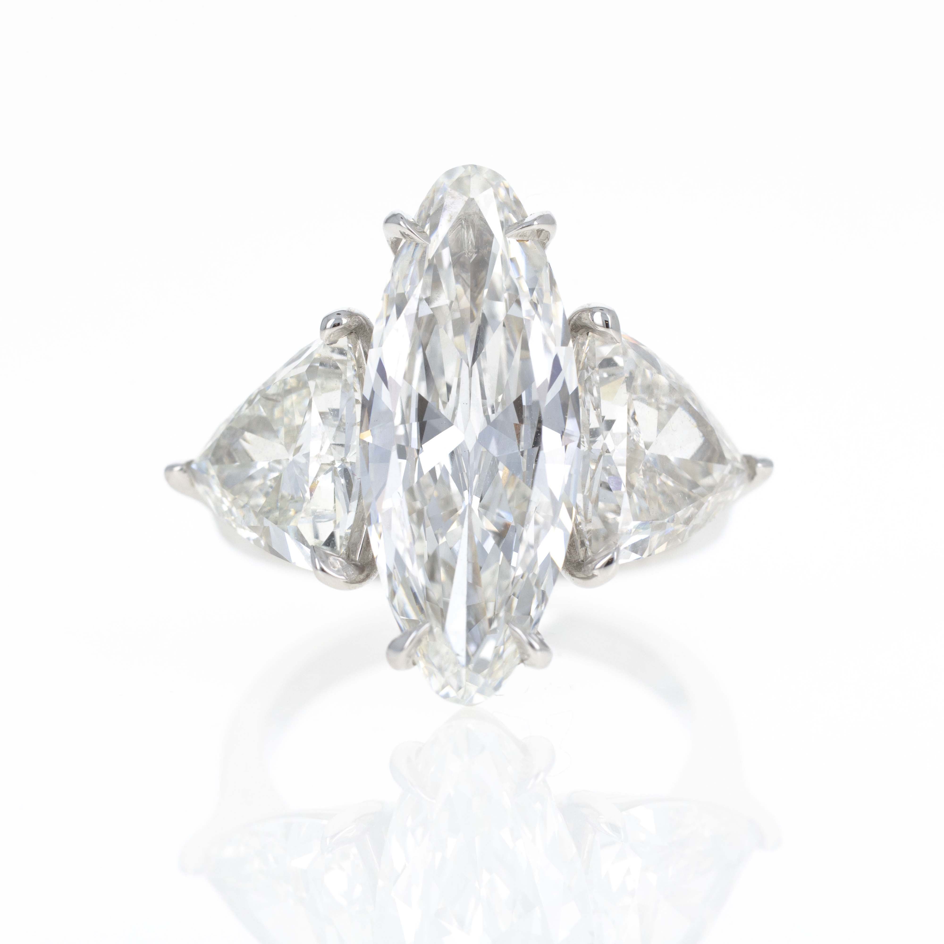 Platinum 5.16 Carat Moval Diamond Three Stone Engagement Ring - Replica Handbags