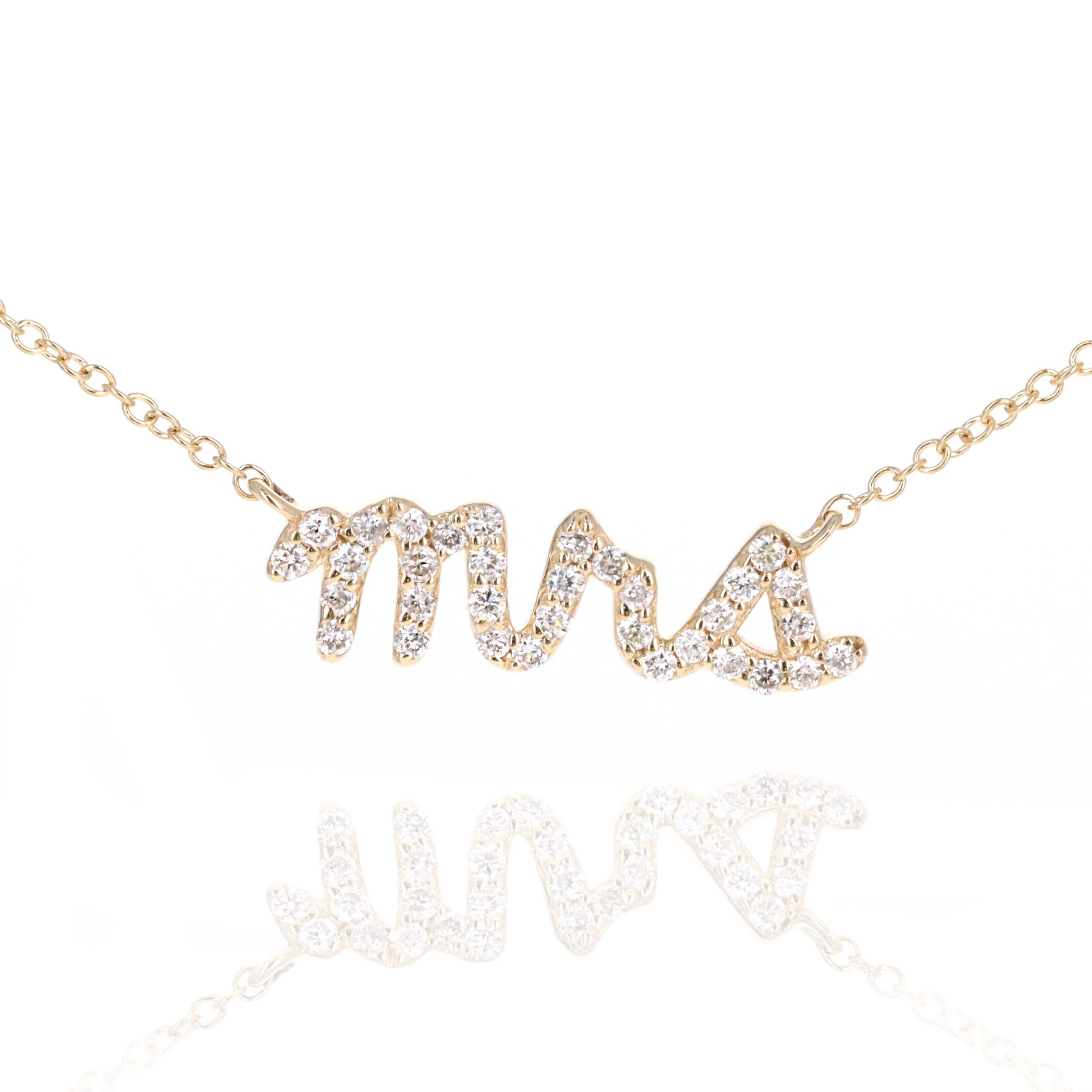 14K Gold Diamond Mrs Pendant Necklace -  Replica Handbags 