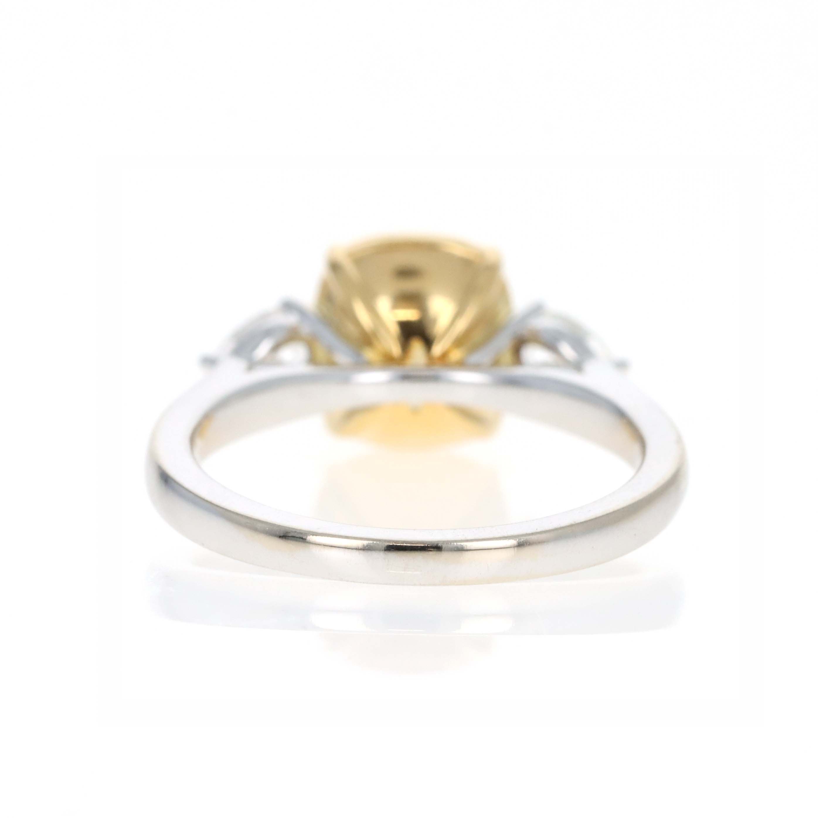 18K Gold 2.53 Carat Fancy Yellow Cushion Diamond Pear Three Stone Engagement Ring - Replica Handbags