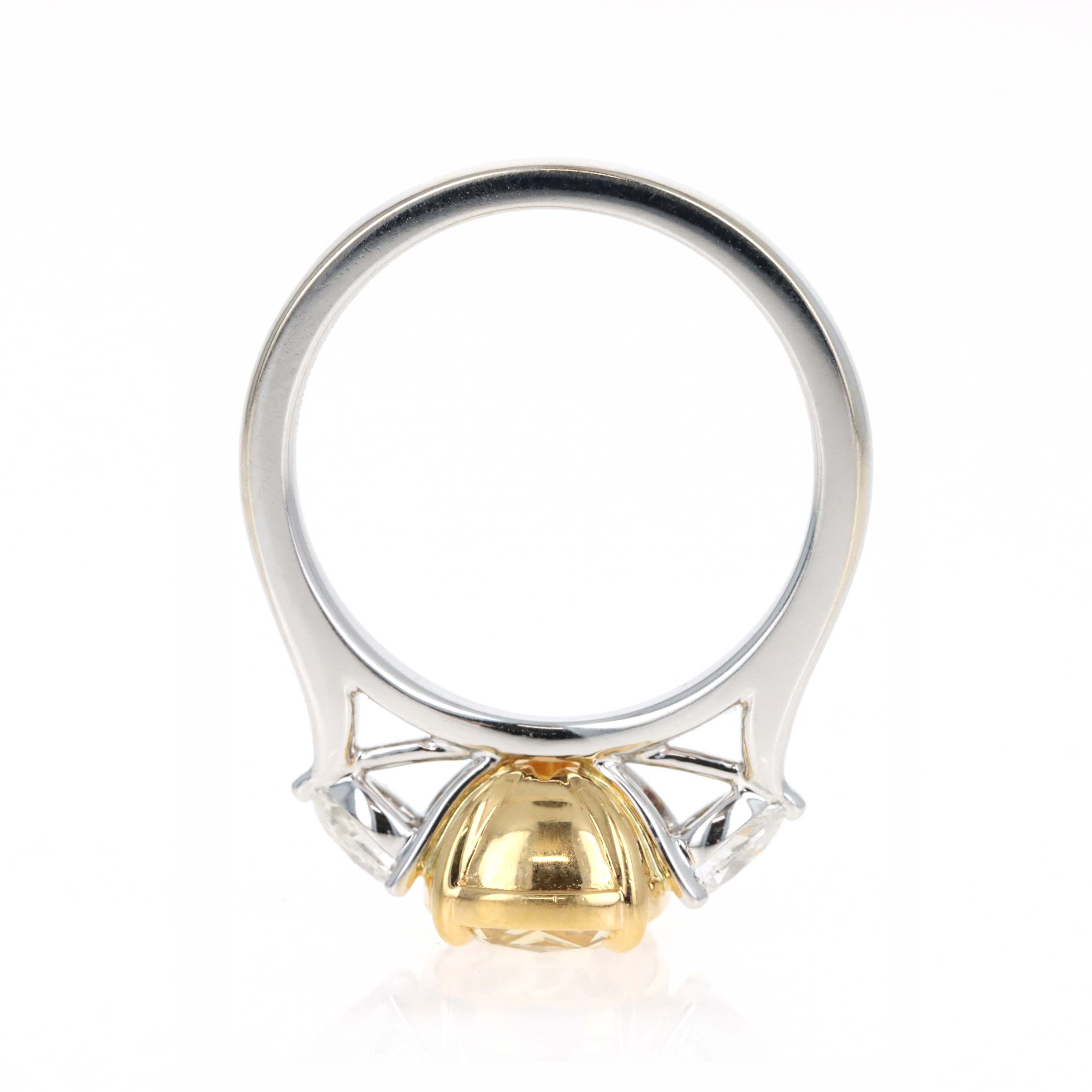 18K Gold 2.53 Carat Fancy Yellow Cushion Diamond Pear Three Stone Engagement Ring - Replica Handbags