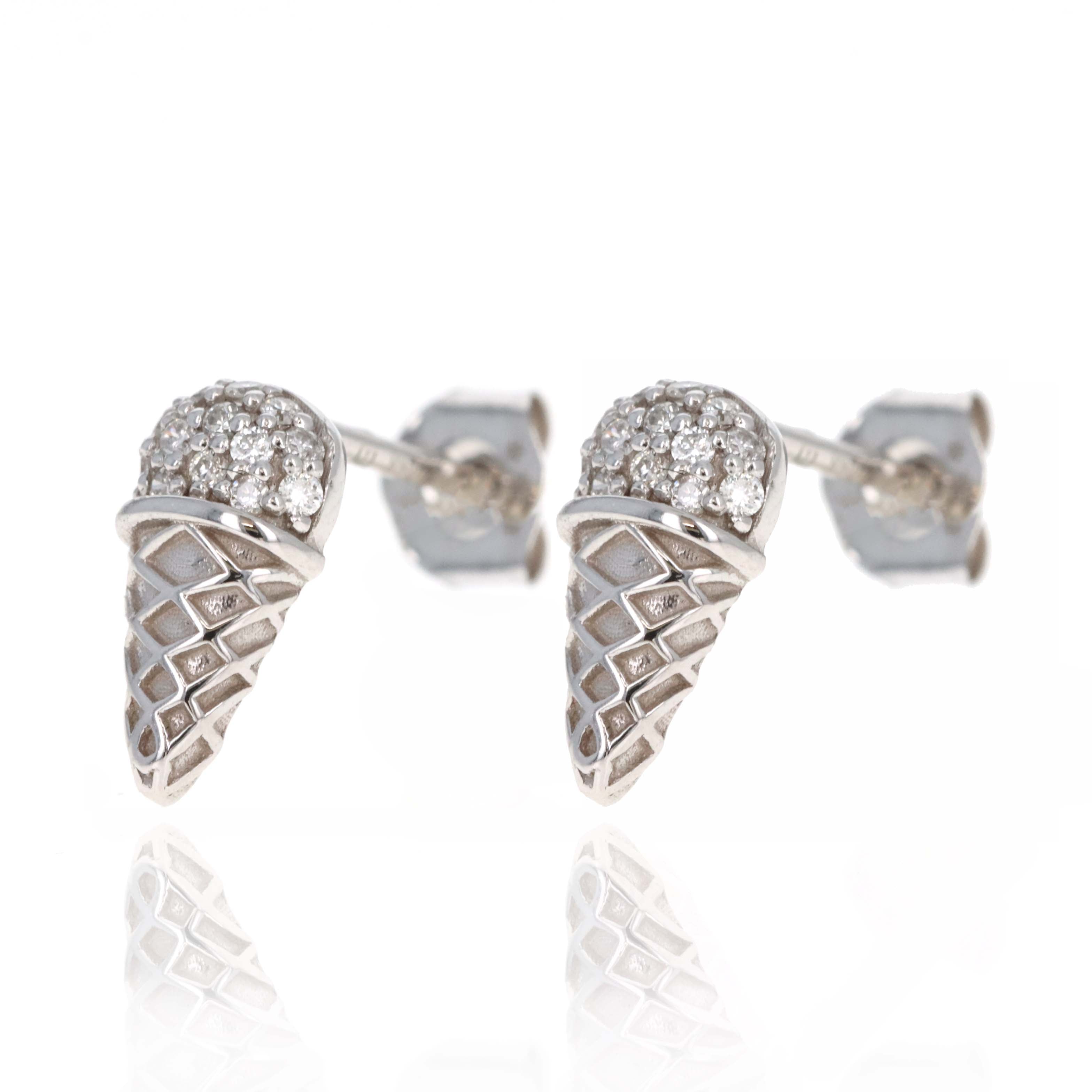 14K White Gold Diamond Ice Cream Cone Stud Earrings -  Replica Handbags 
