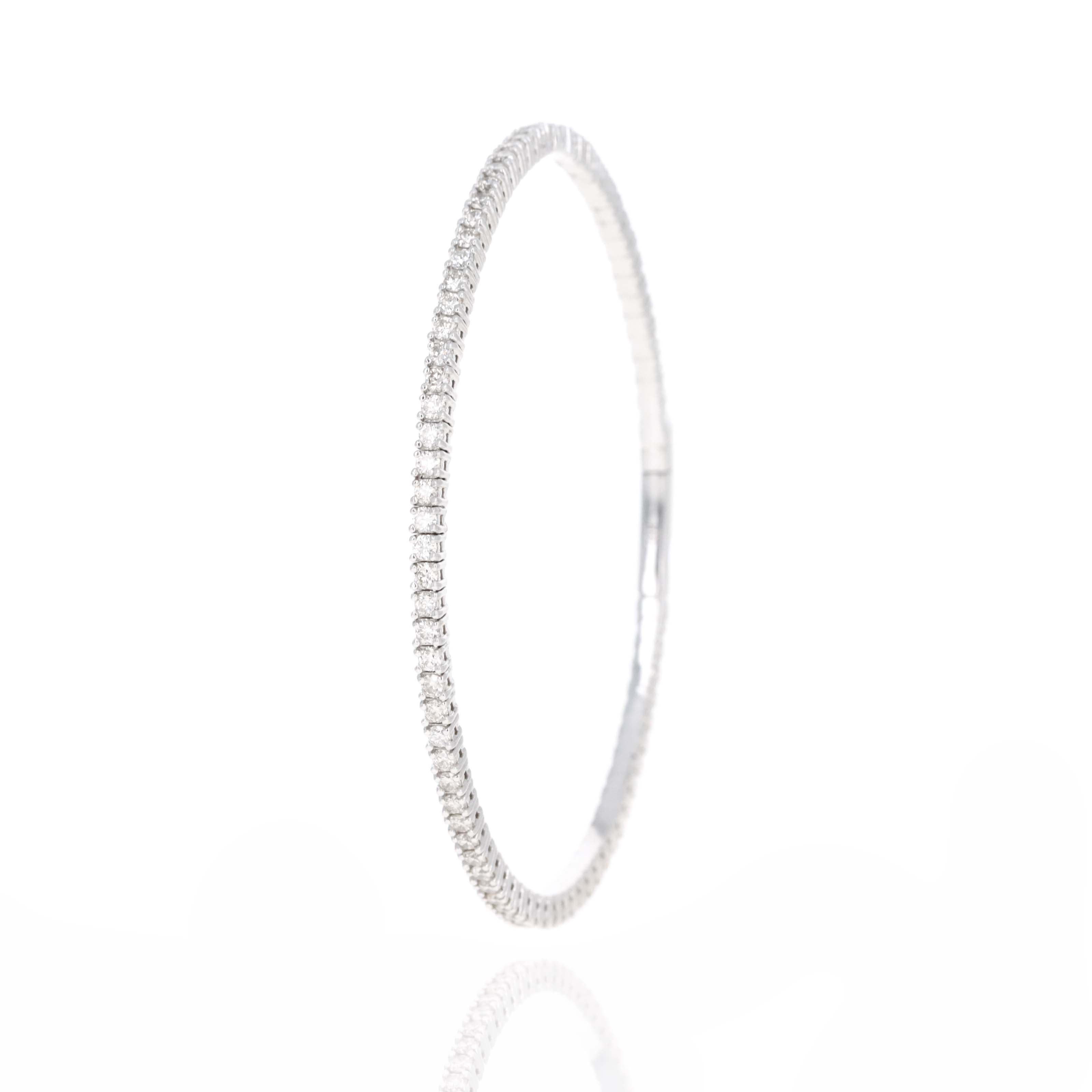 18K White Gold 2 Carat Round Diamond Flexible Bangle -  Replica Handbags 