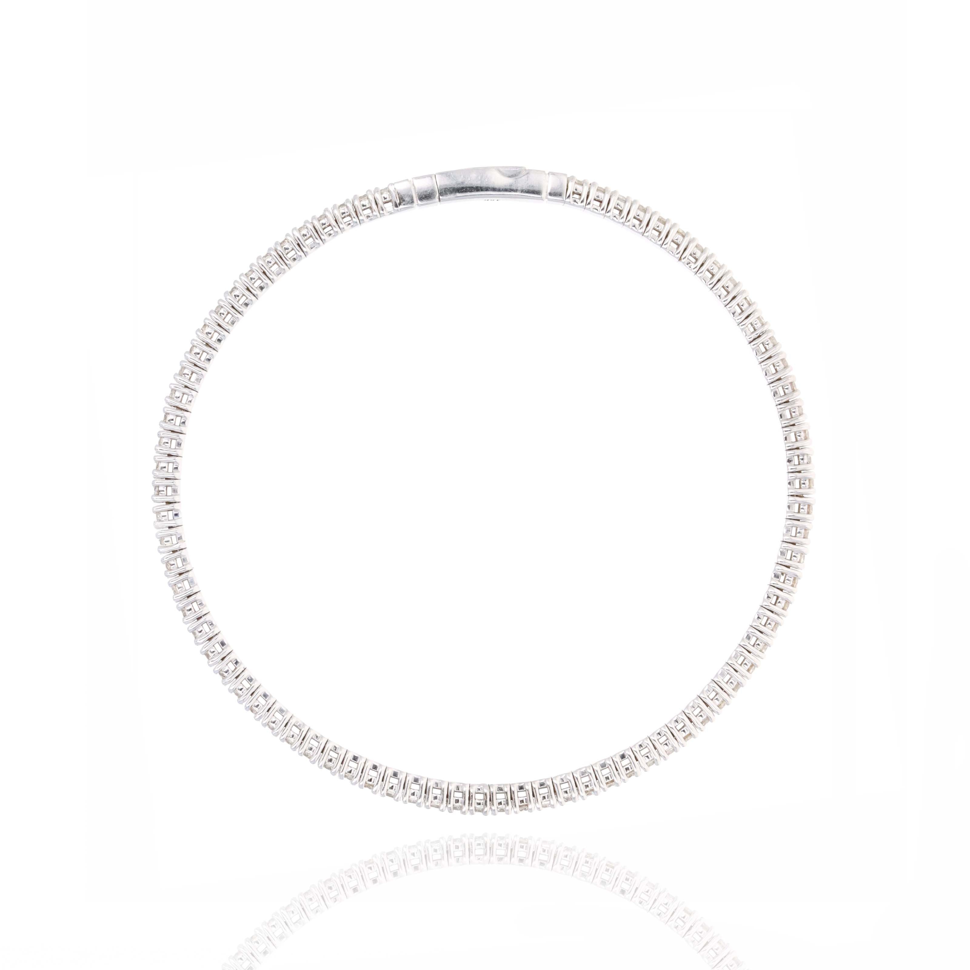 18K White Gold 2 Carat Round Diamond Flexible Bangle -  Replica Handbags 