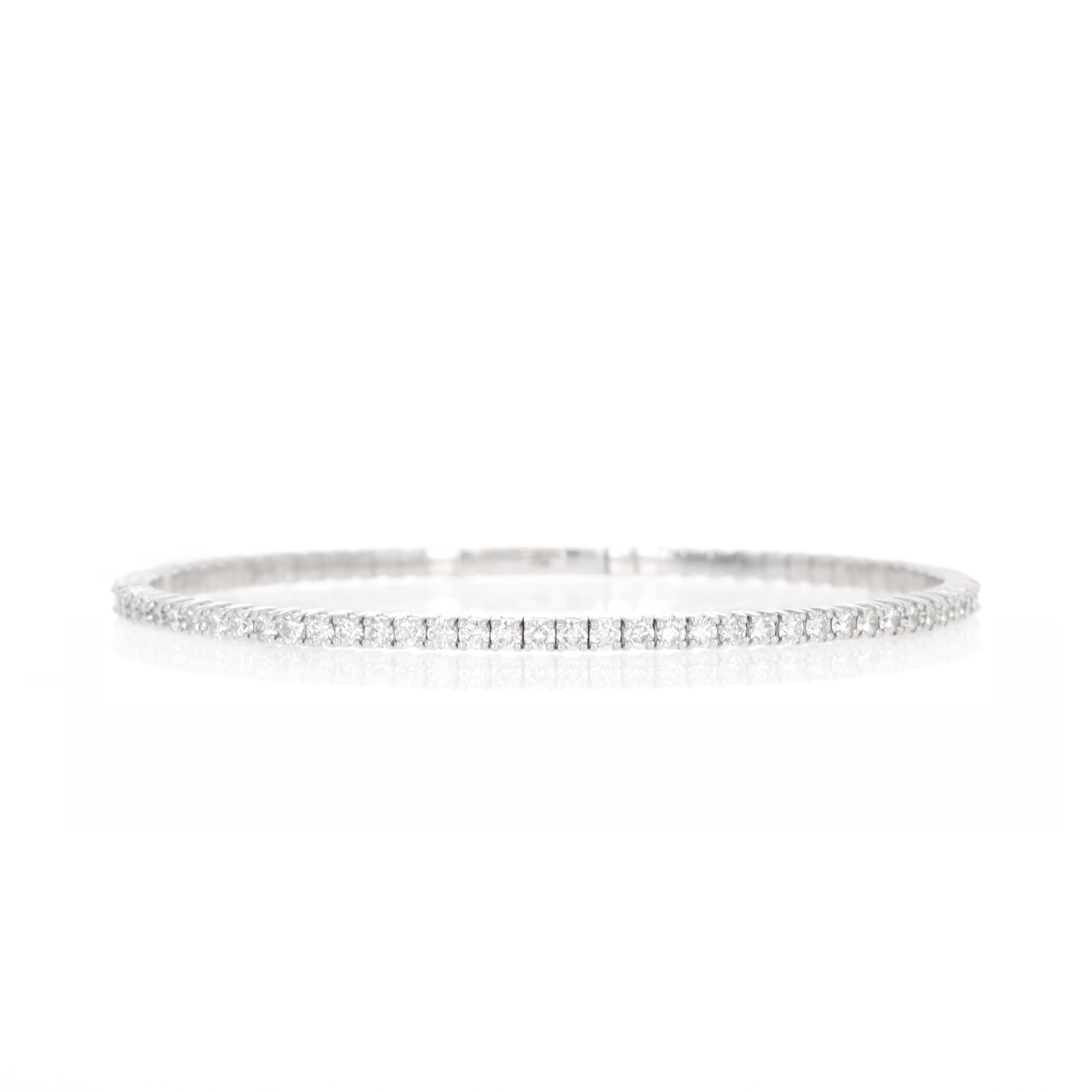 18K White Gold 3 Carat Round Diamond Flexible Bangle -  Replica Handbags 