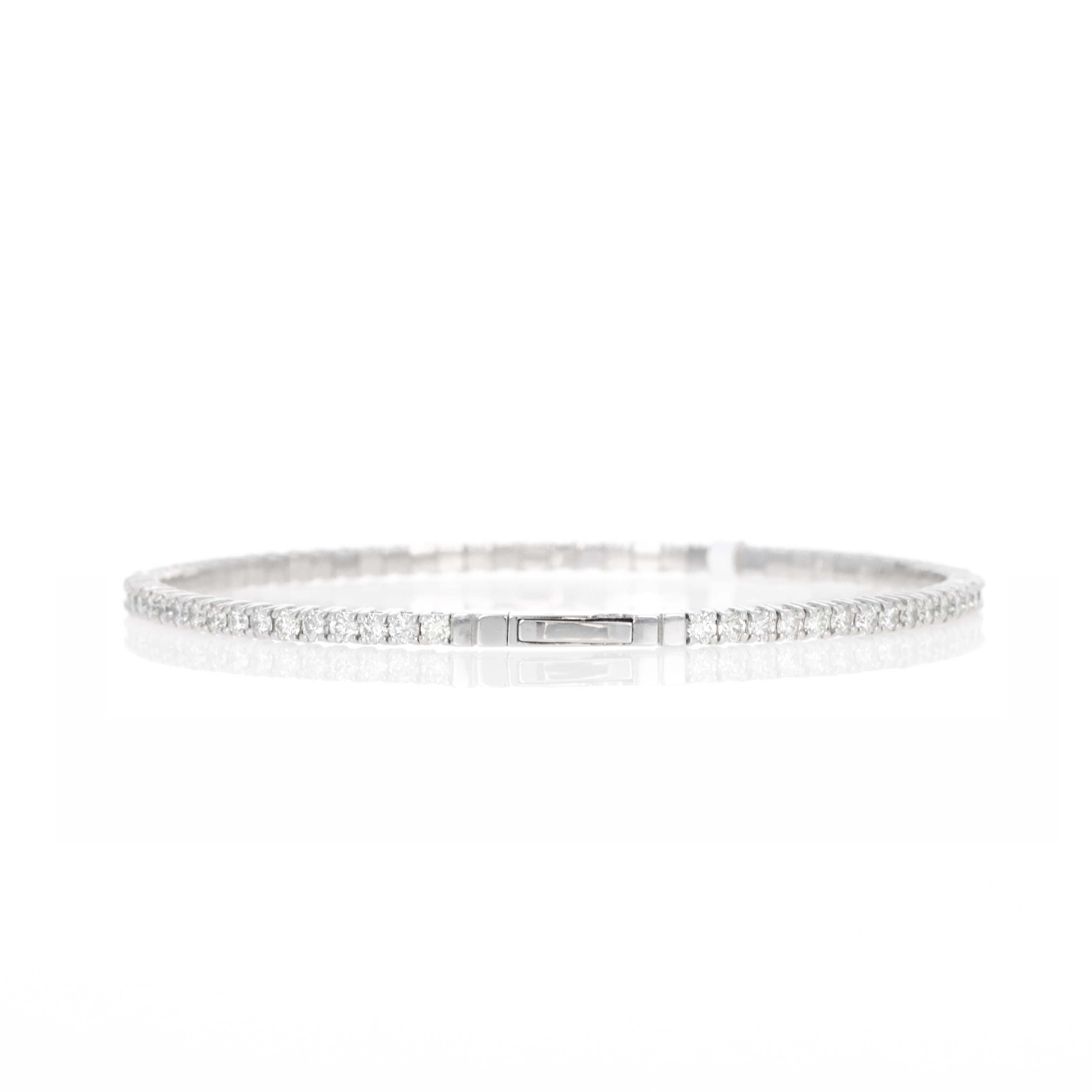 18K White Gold 3 Carat Round Diamond Flexible Bangle - Replica Handbags