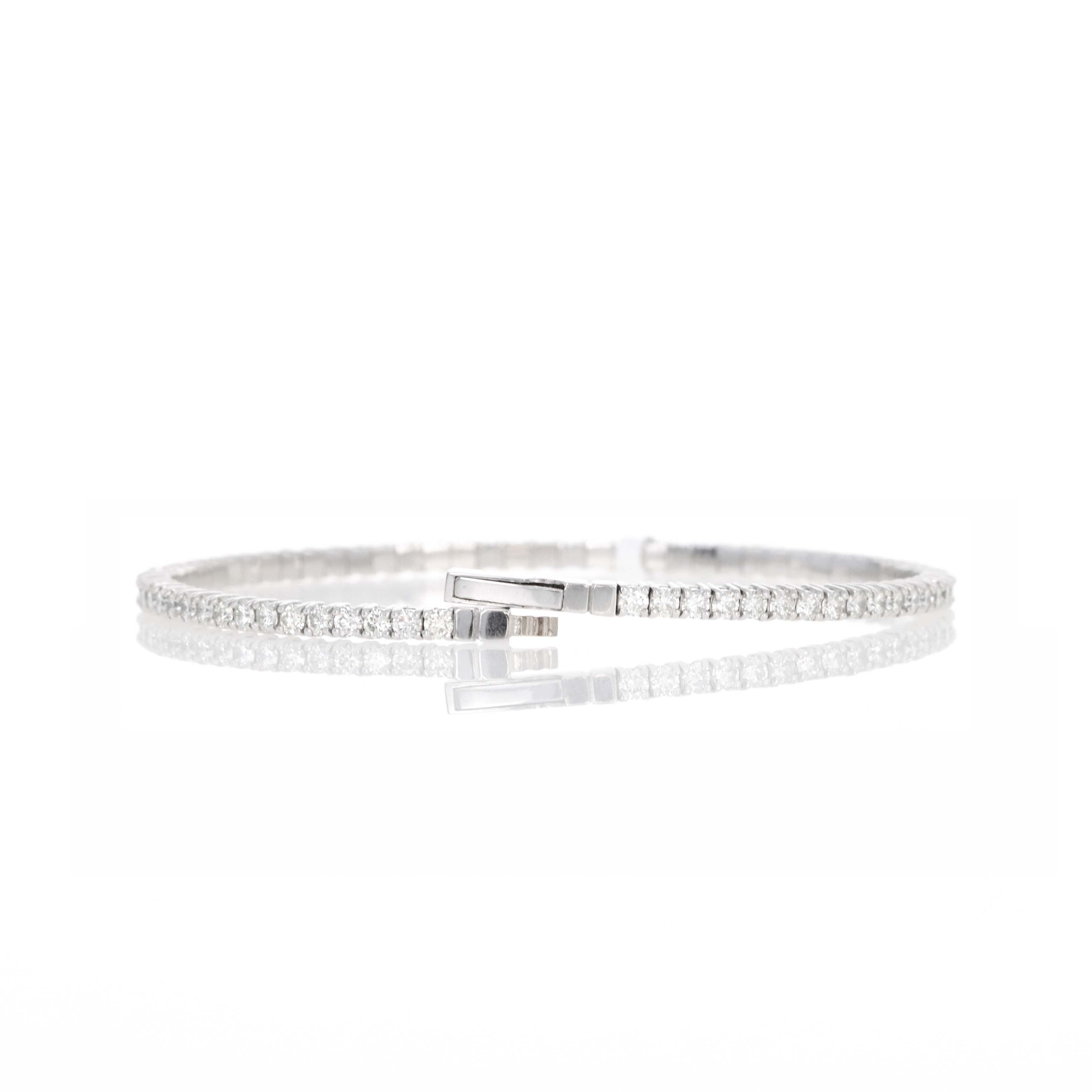 18K White Gold 3 Carat Round Diamond Flexible Bangle - Replica Handbags