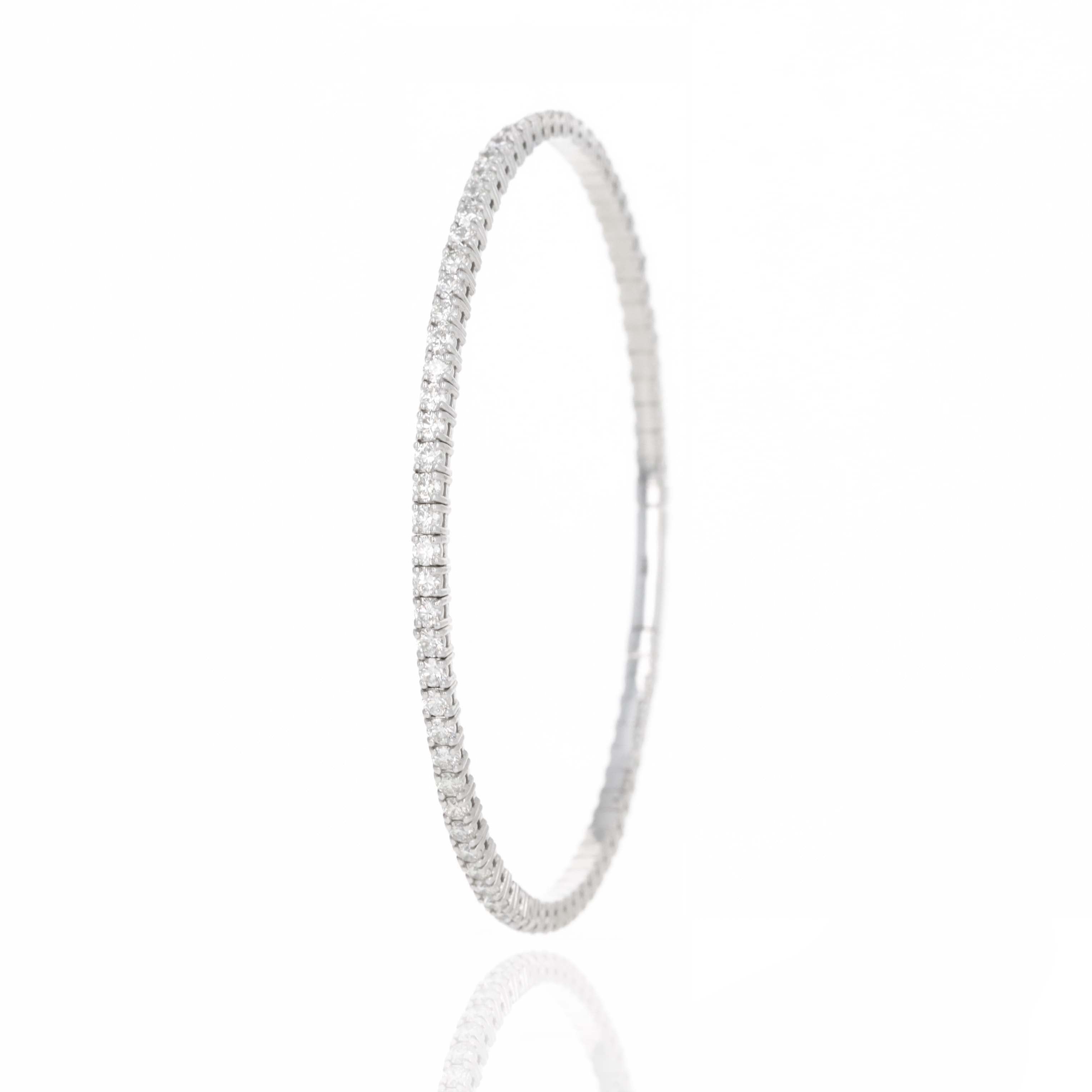 18K White Gold 3 Carat Round Diamond Flexible Bangle - Replica Handbags