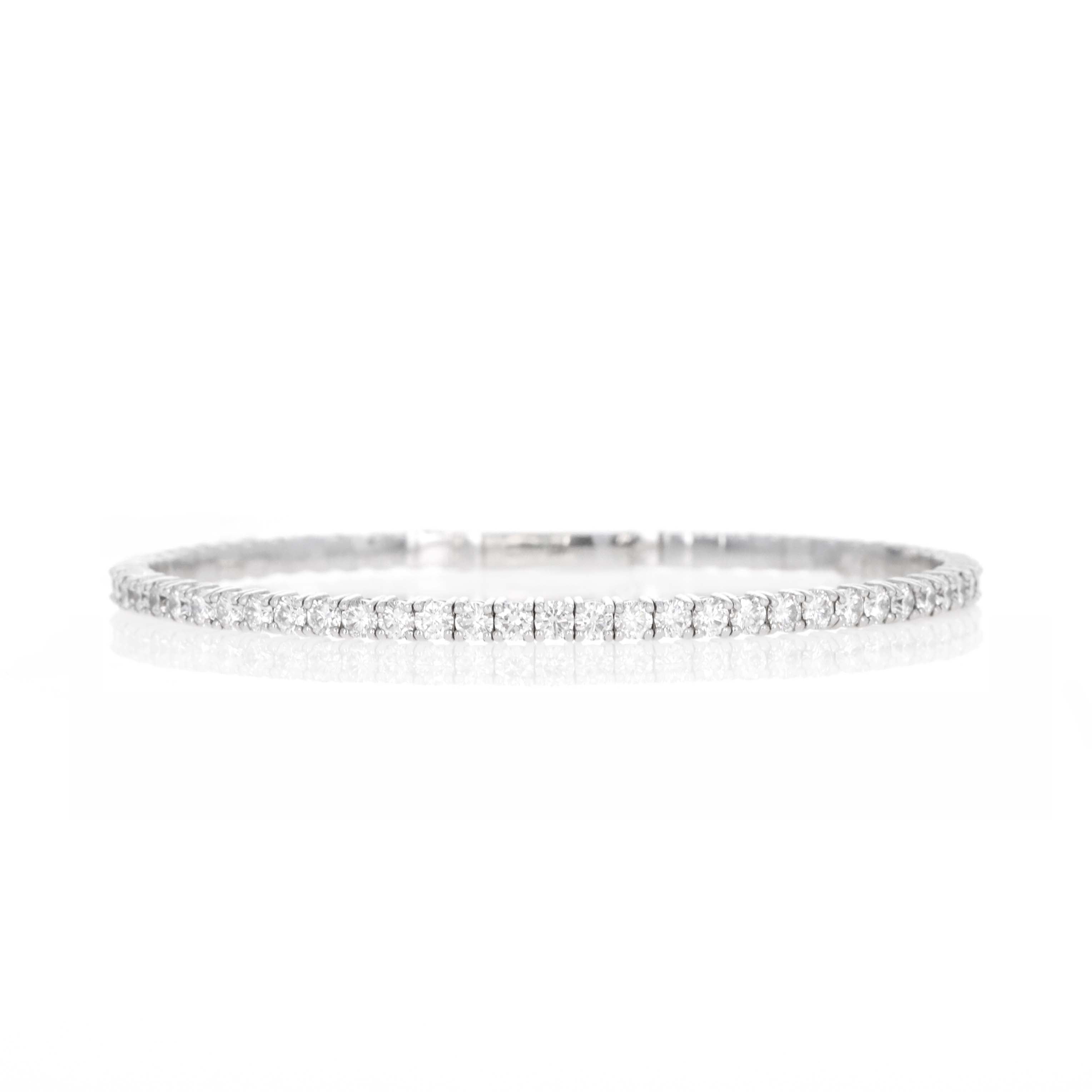 14K White Gold 4.7 Carat Round Diamond Flexible Bangle -  Replica Handbags 