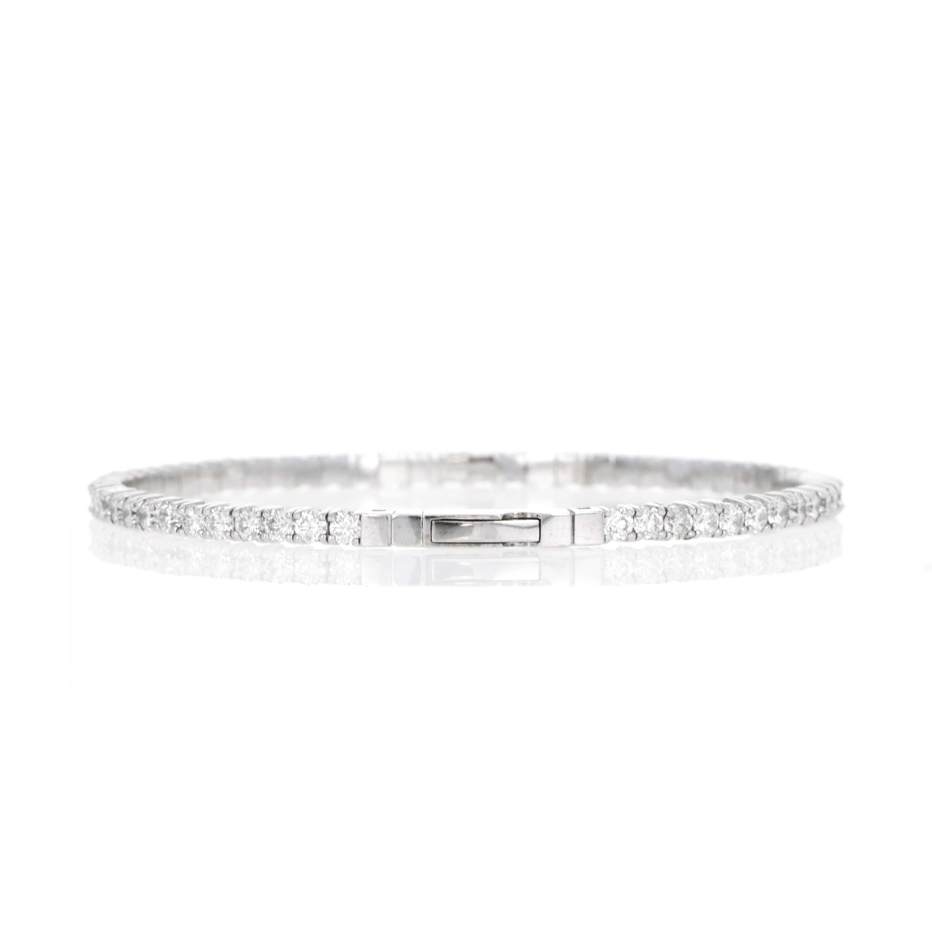 14K White Gold 4.7 Carat Round Diamond Flexible Bangle - Replica Handbags