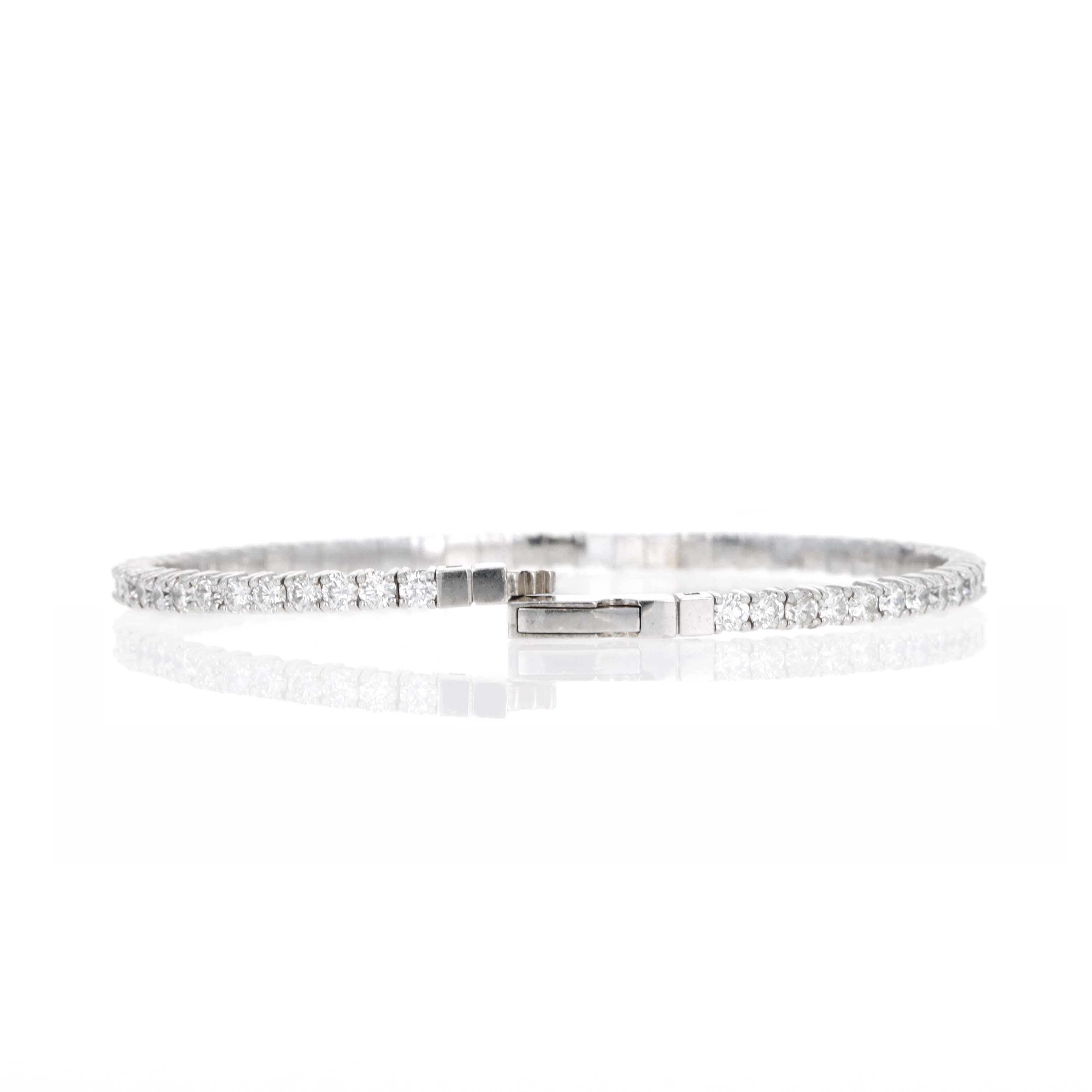 14K White Gold 4.7 Carat Round Diamond Flexible Bangle - Replica Handbags