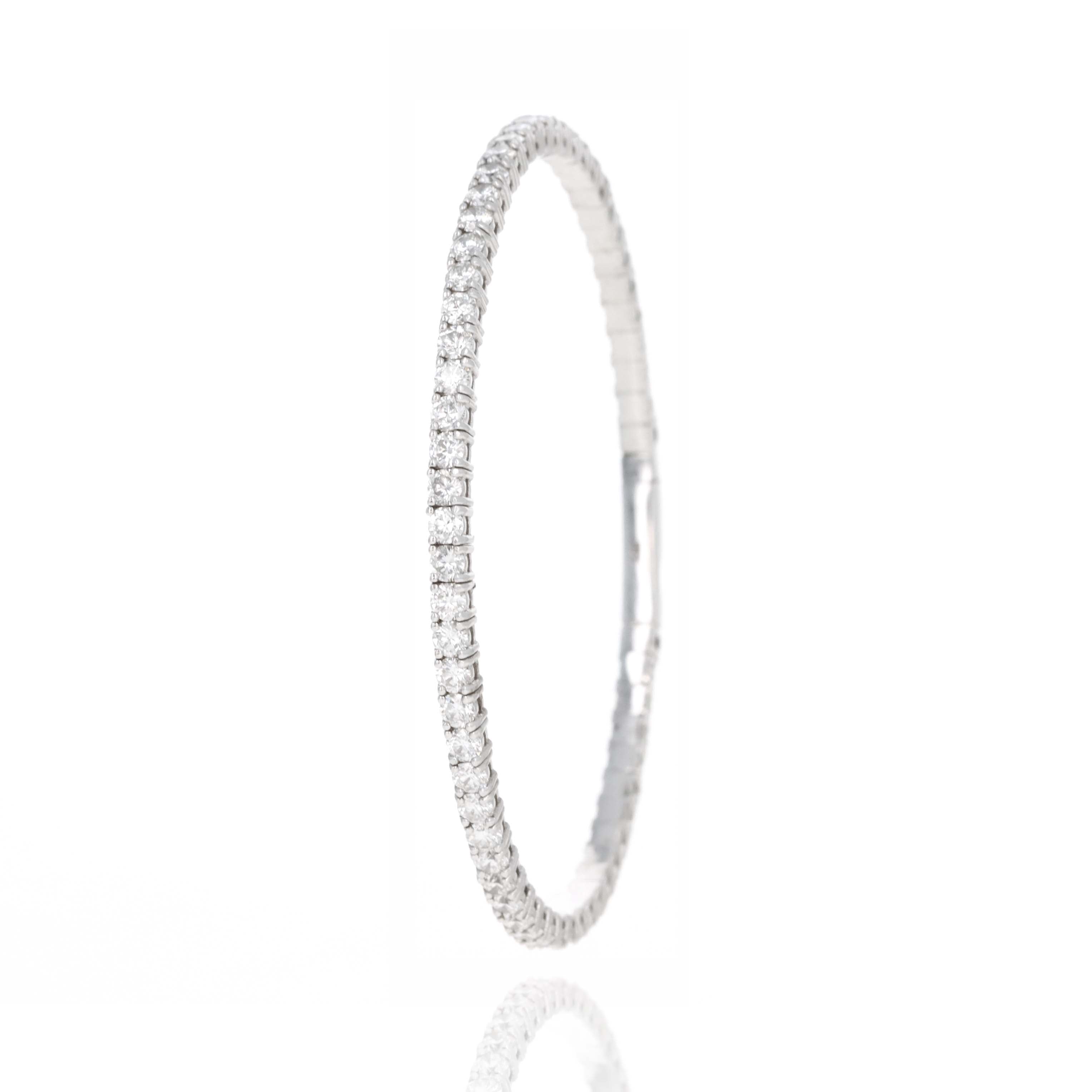 14K White Gold 4.7 Carat Round Diamond Flexible Bangle - Replica Handbags