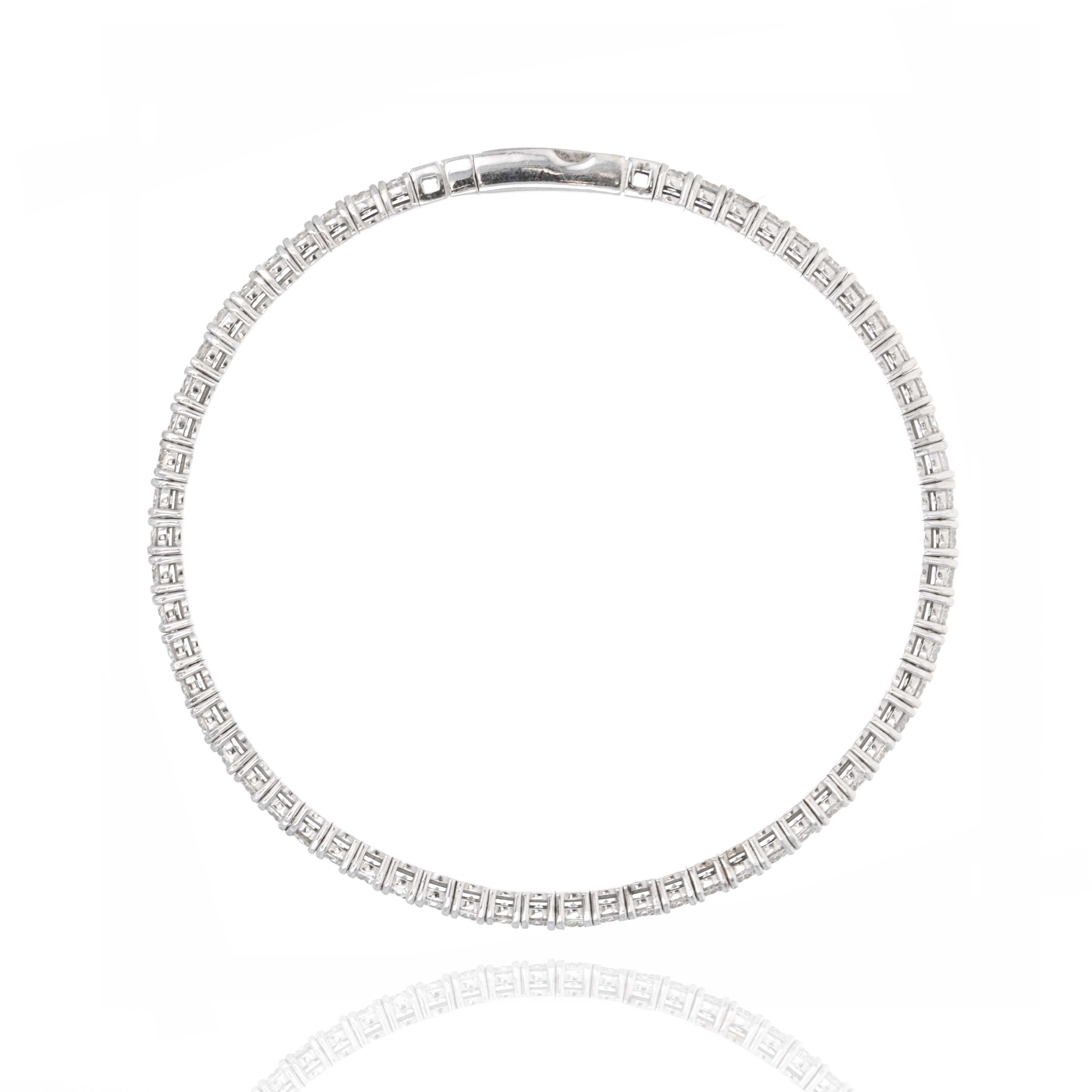 14K White Gold 4.7 Carat Round Diamond Flexible Bangle - Replica Handbags