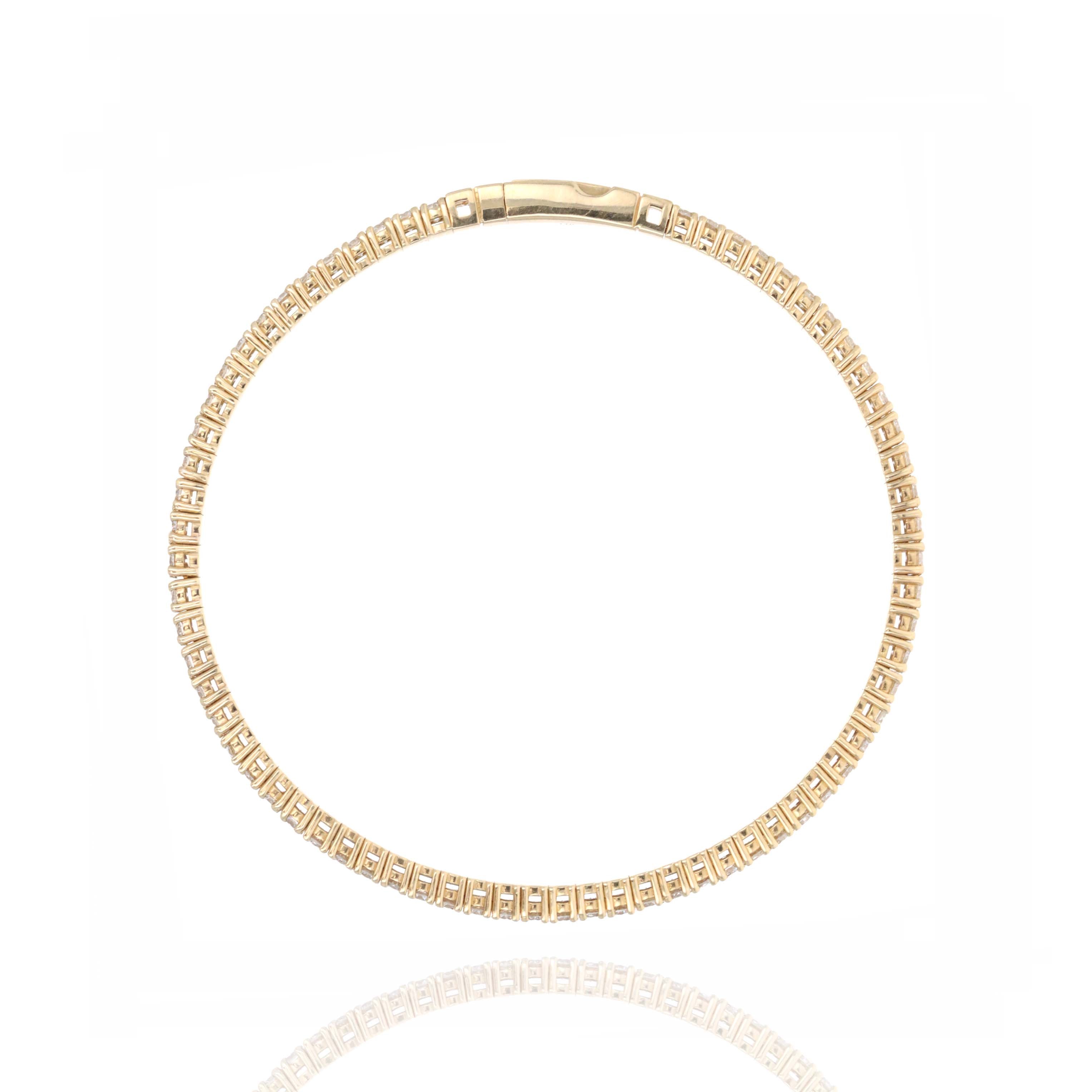 14K Yellow Gold 3.9 Carat Round Diamond Flexible Bangle - Replica Handbags