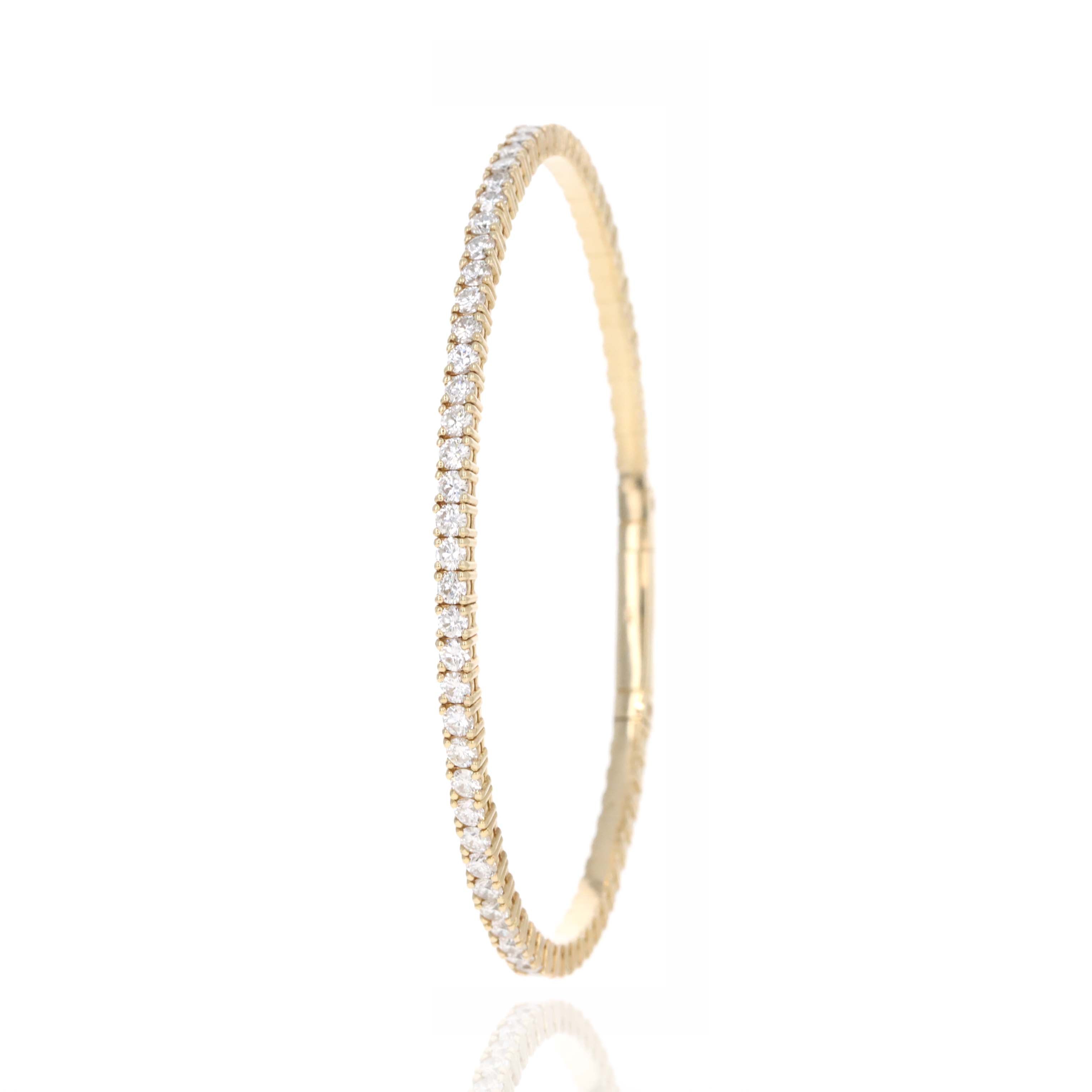 14K Yellow Gold 3.9 Carat Round Diamond Flexible Bangle -  Replica Handbags 