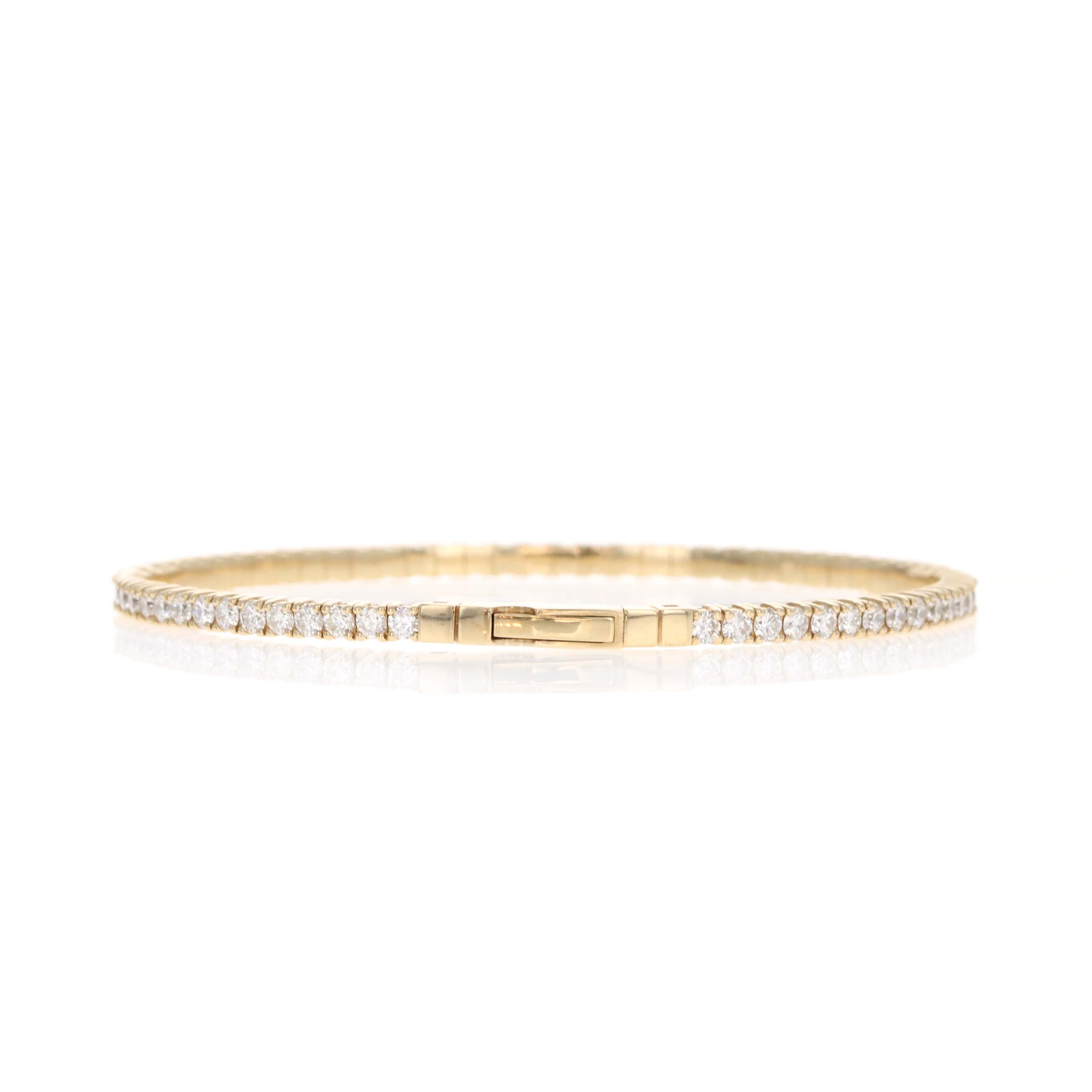 14K Yellow Gold 3.9 Carat Round Diamond Flexible Bangle - Replica Handbags