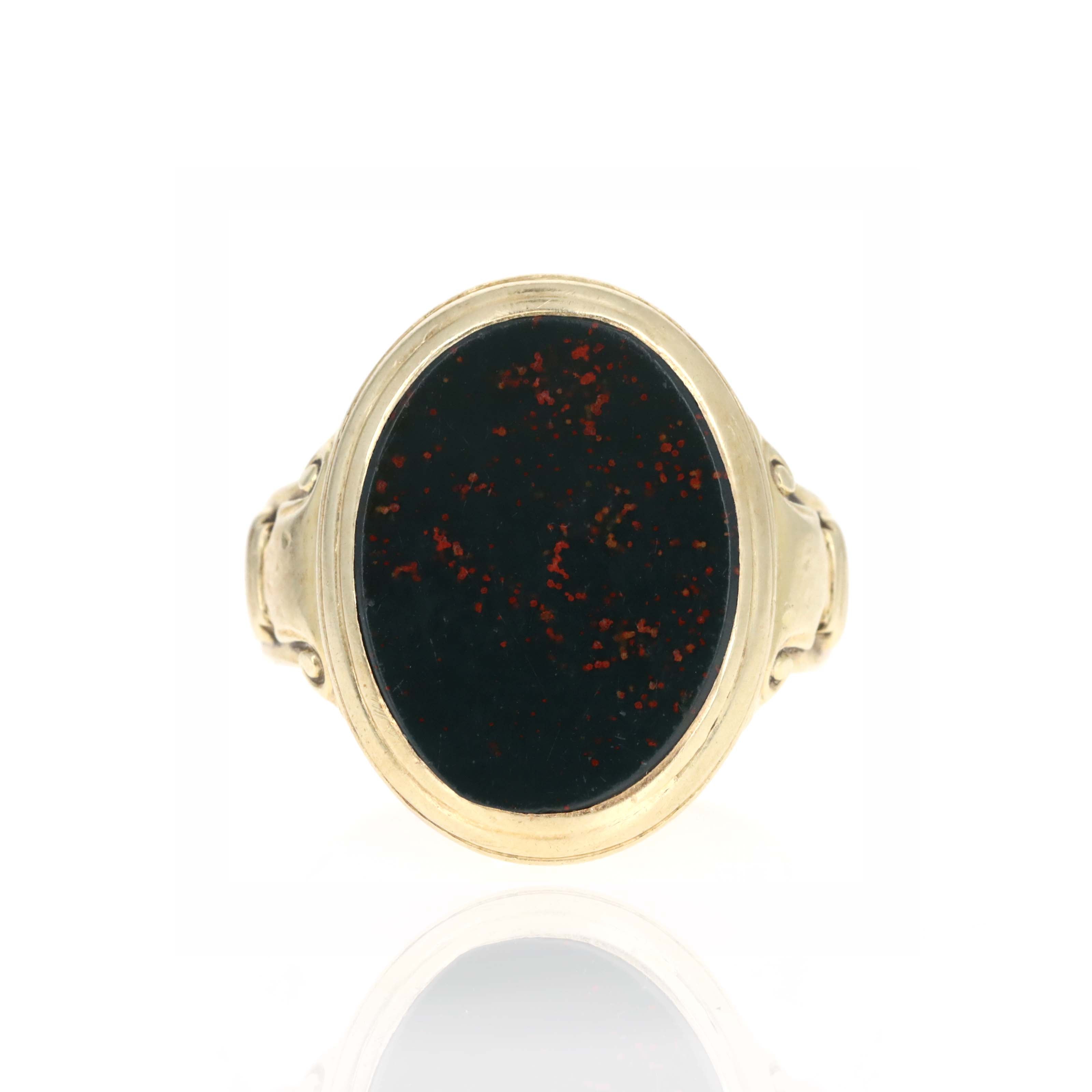 Victorian 14K Yellow Gold 4 Carat Bloodstone Ring - Replica Handbags