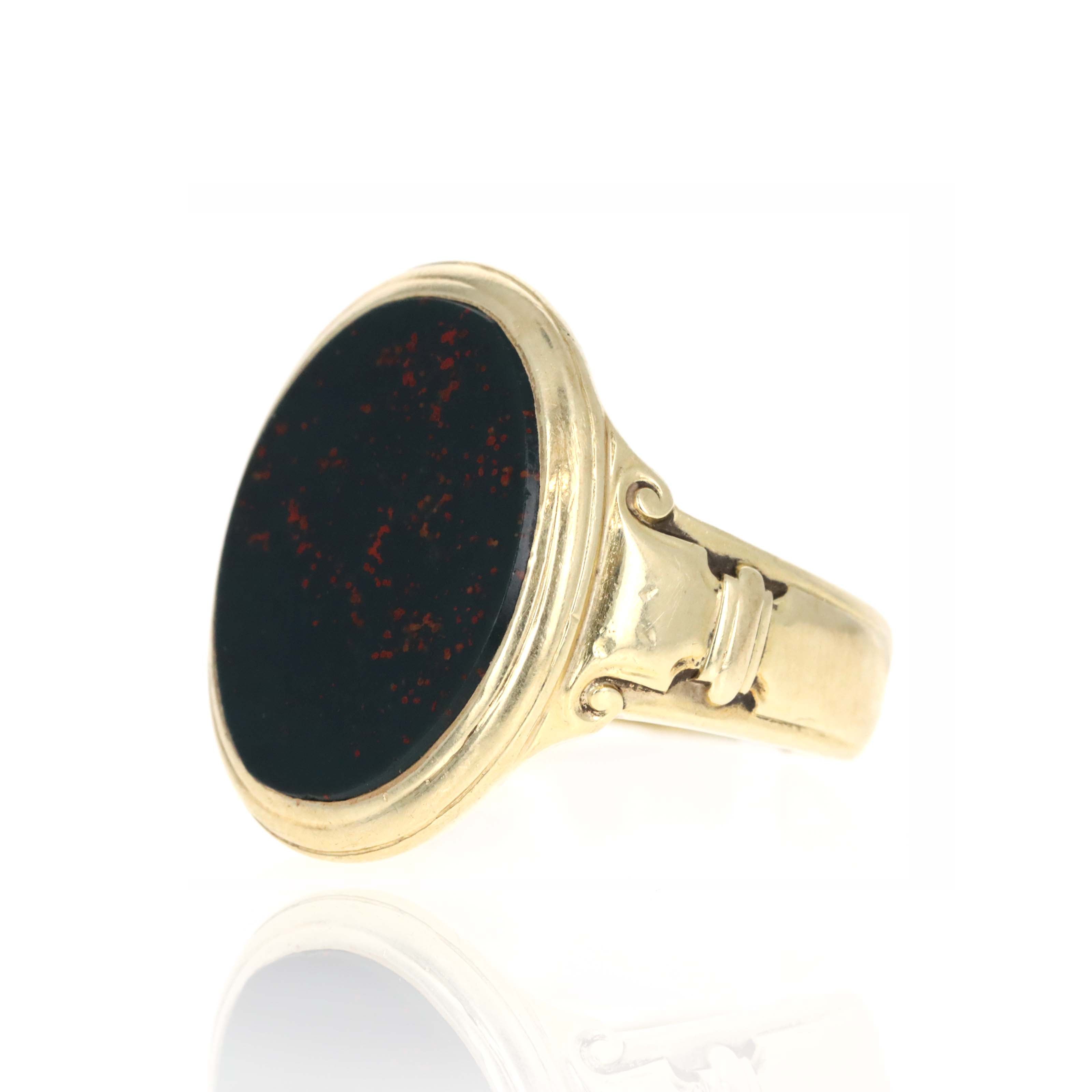Victorian 14K Yellow Gold 4 Carat Bloodstone Ring - Replica Handbags