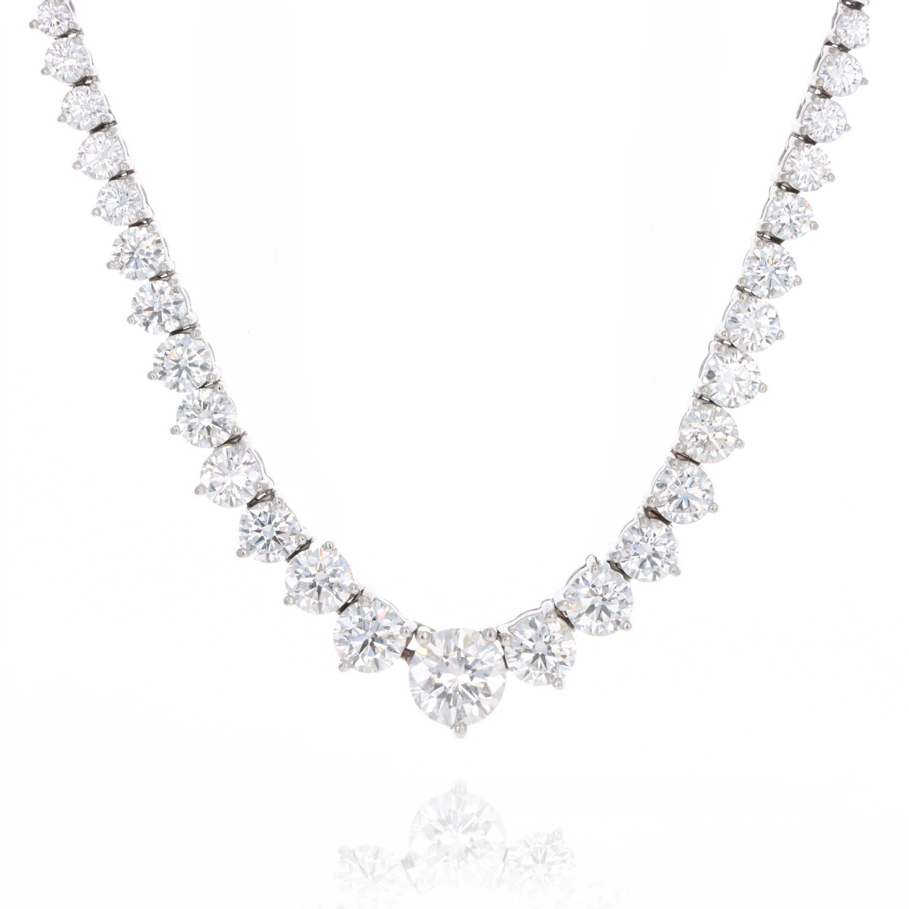 14K White Gold 8 Carat Graduated Round Diamond Riviera Tennis Necklace - Replica Handbags