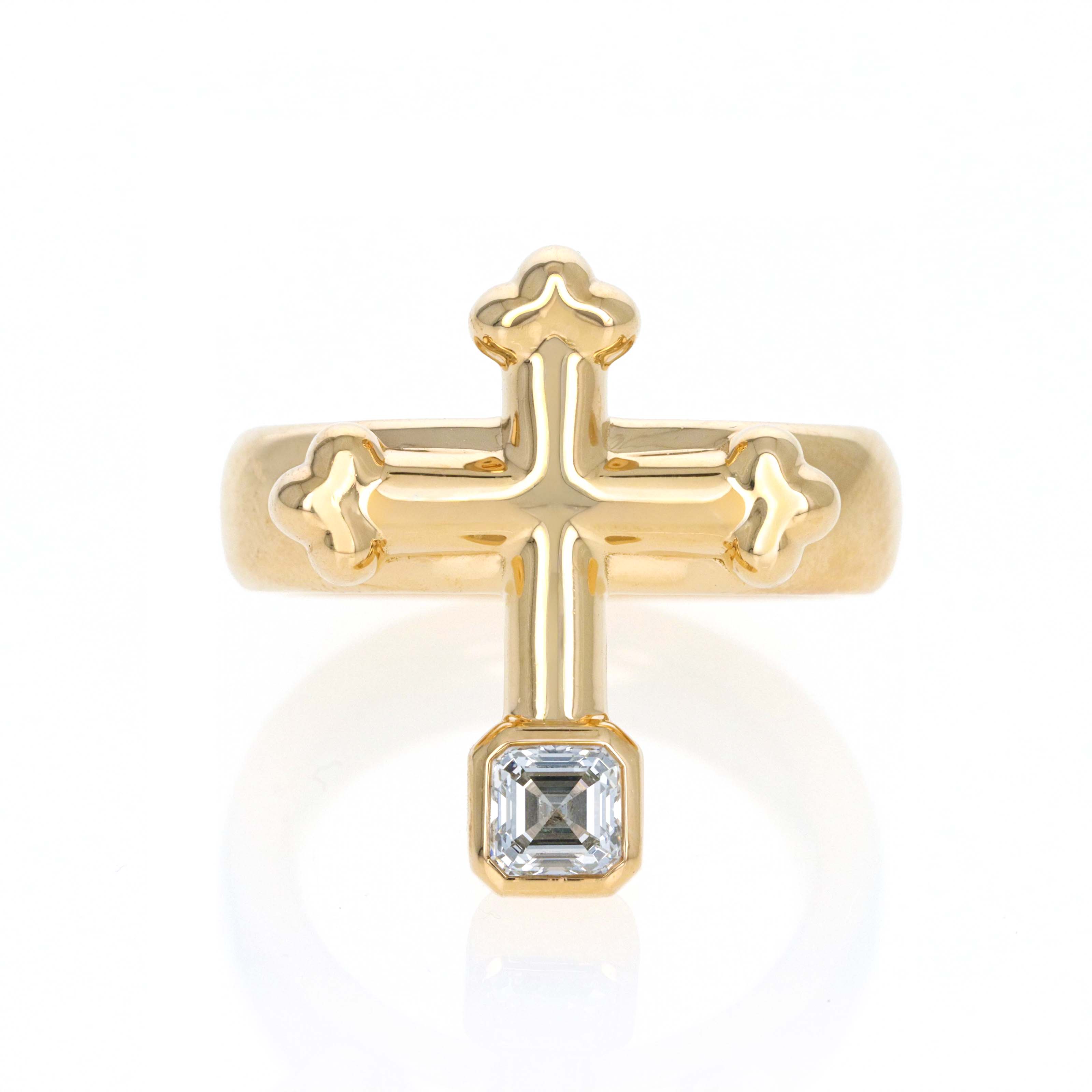 Uniform Object 18K Yellow Gold 0.75 Carat Asscher Diamond Cross Gauge Ring -  Replica Handbags 