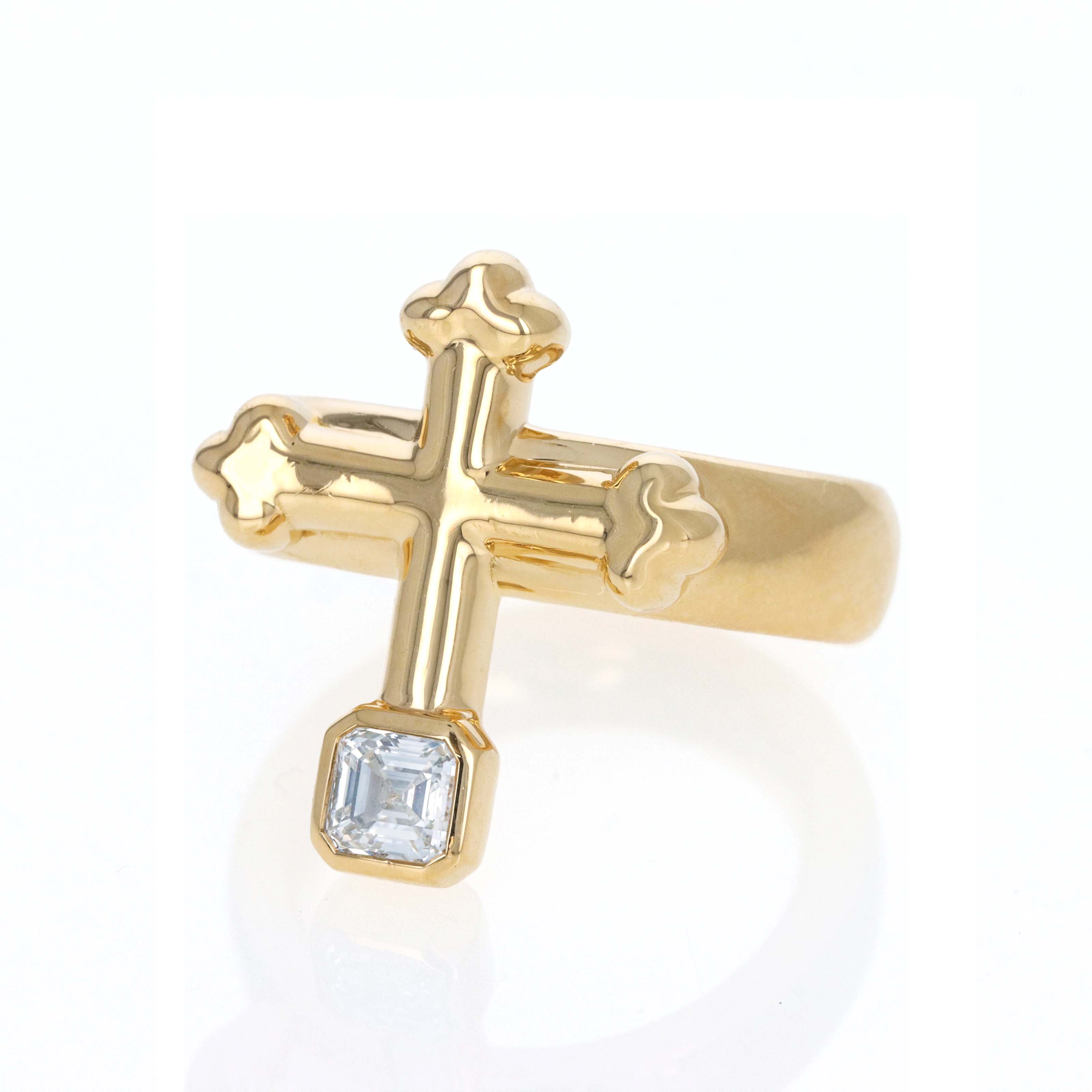 Uniform Object 18K Yellow Gold 0.75 Carat Asscher Diamond Cross Gauge Ring -  Replica Handbags 