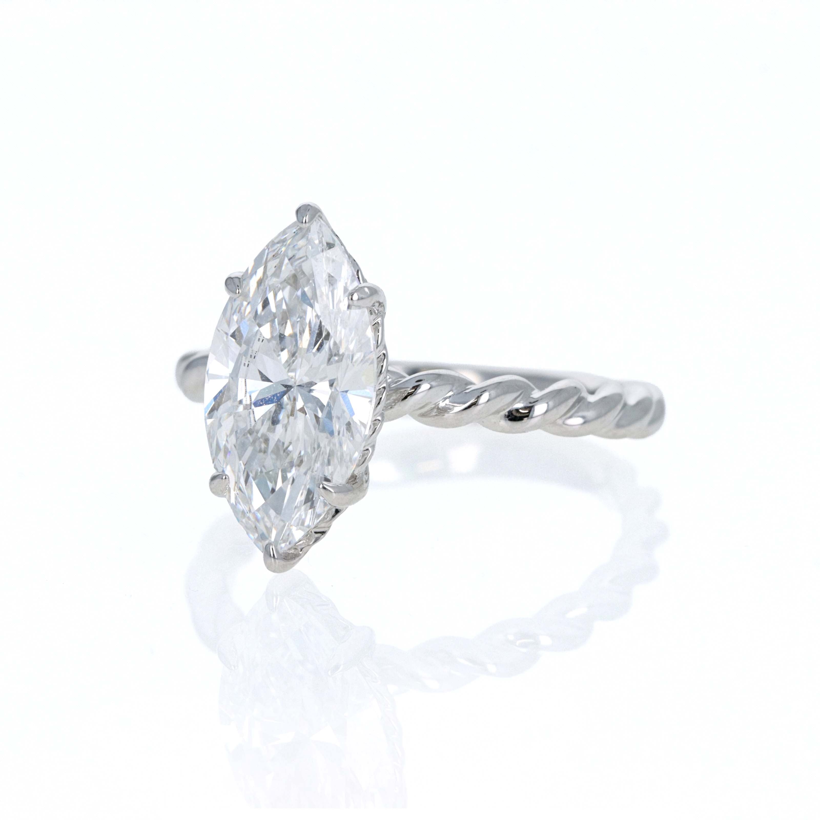 Lab Grown 3 Carat Marquise Diamond Braided Engagement Ring 14K White Gold