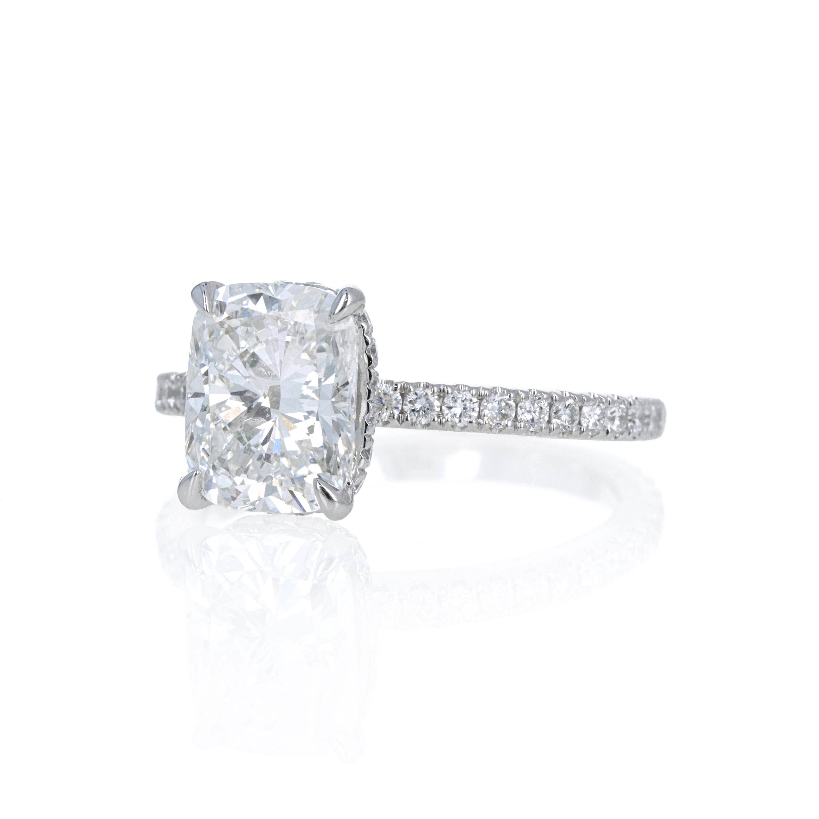 Lab Grown 2.5 Carat Cushion Diamond Accented Engagement Ring 14K White Gold