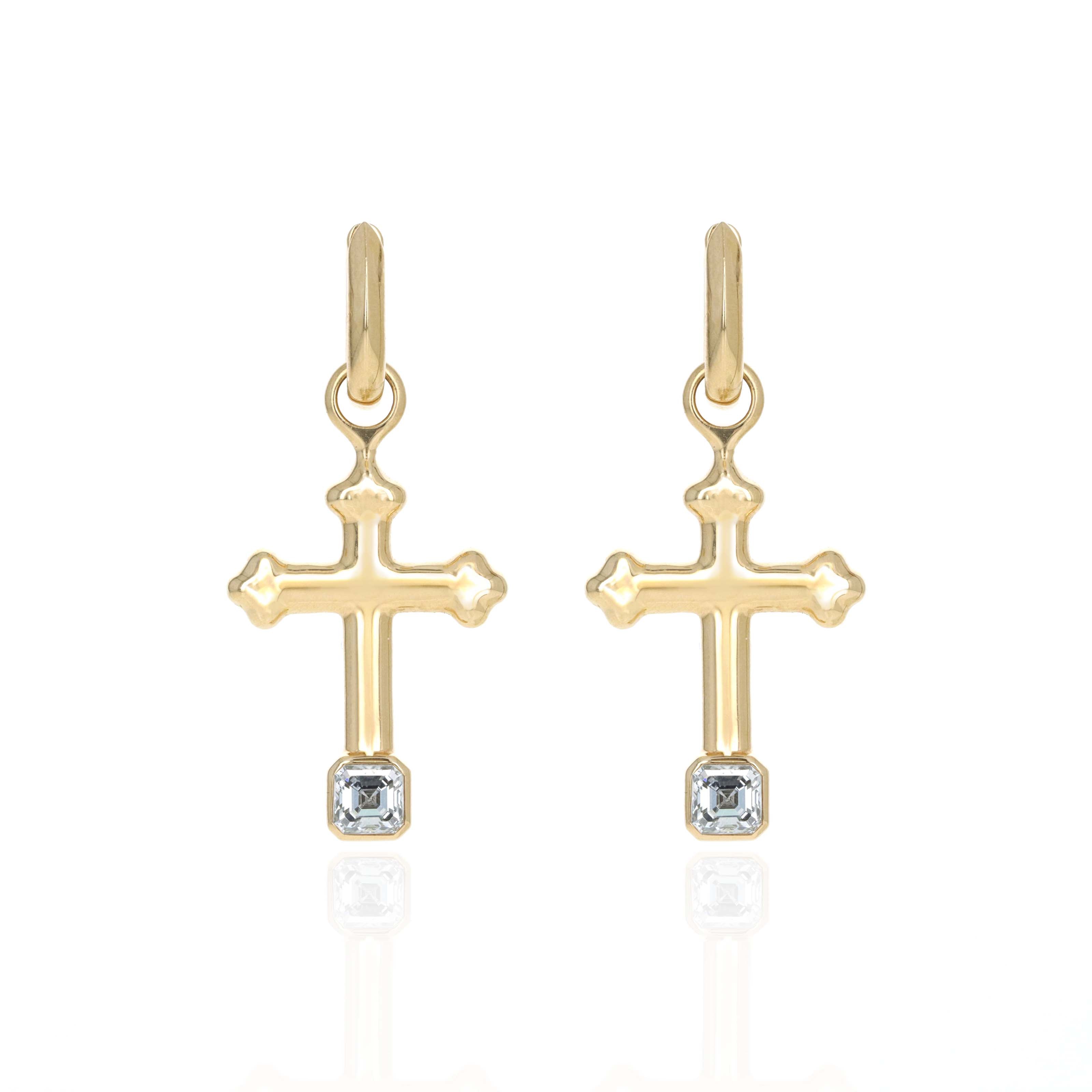 Uniform Object 18K Yellow Gold 0.72 Carat Asscher Diamond Cross Carriage Huggie Earrings -  Replica Handbags 