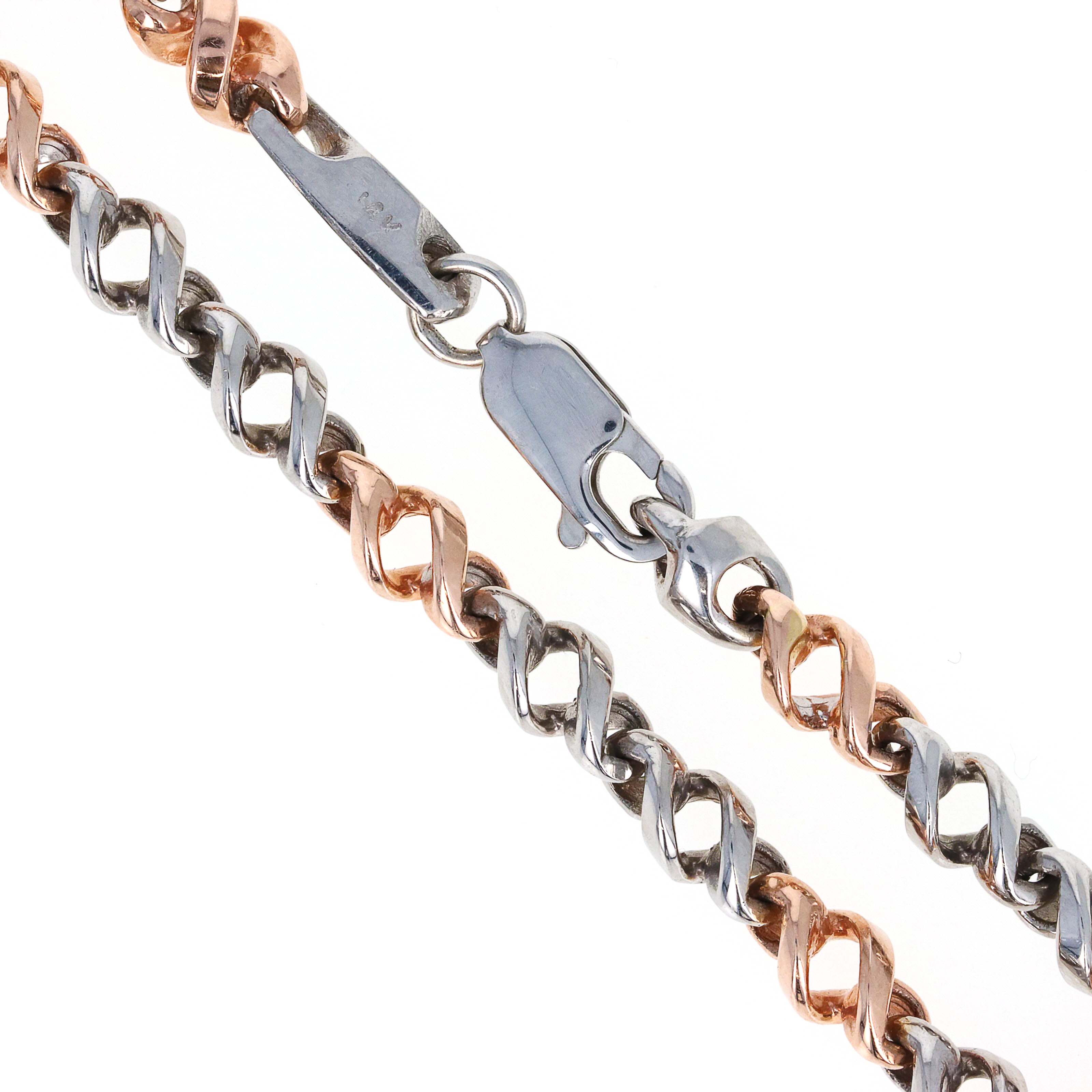 14K Two Tone White & Rose Gold 4.8mm Twisted Link Bracelet - Replica Handbags