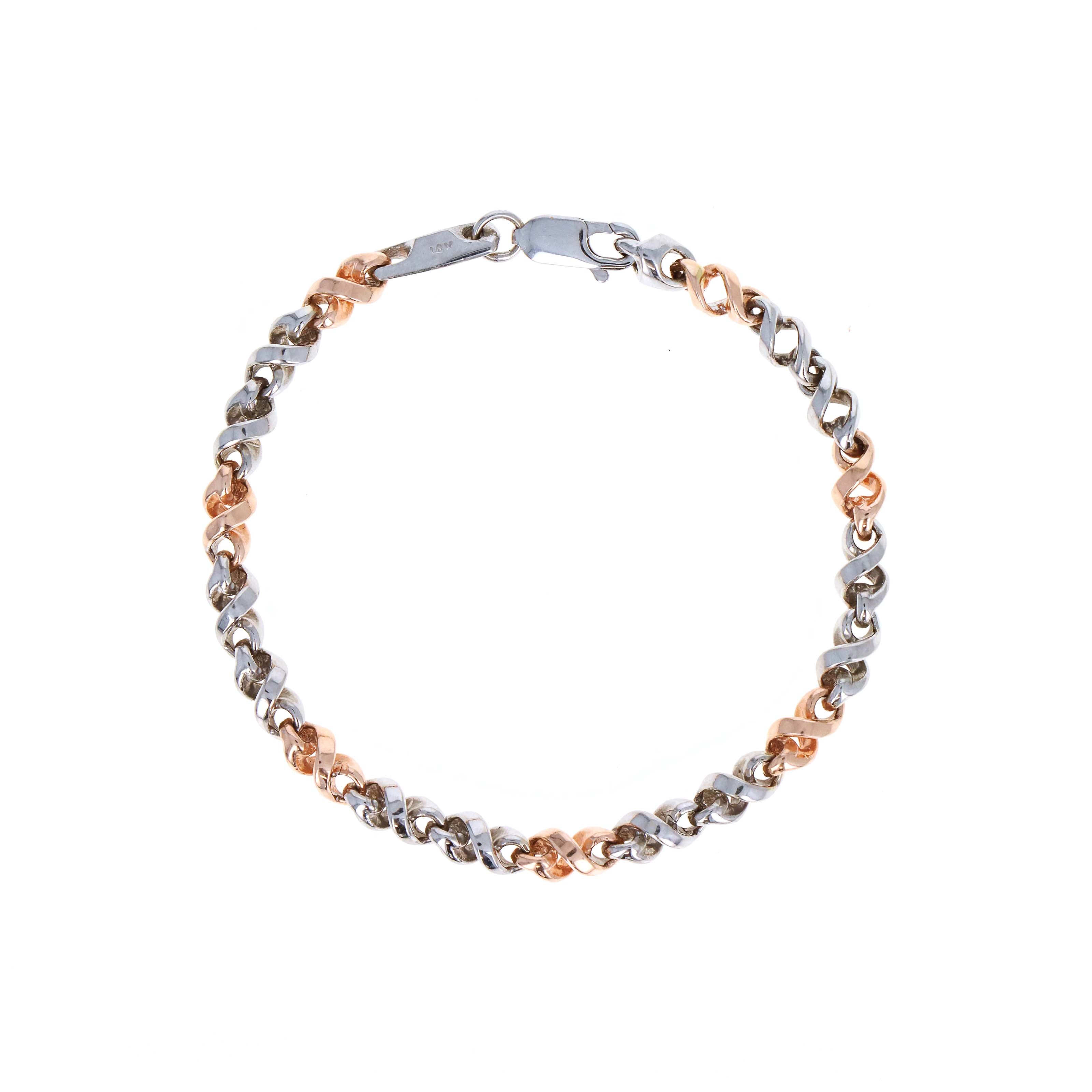 14K Two Tone White & Rose Gold 4.8mm Twisted Link Bracelet -  Replica Handbags 