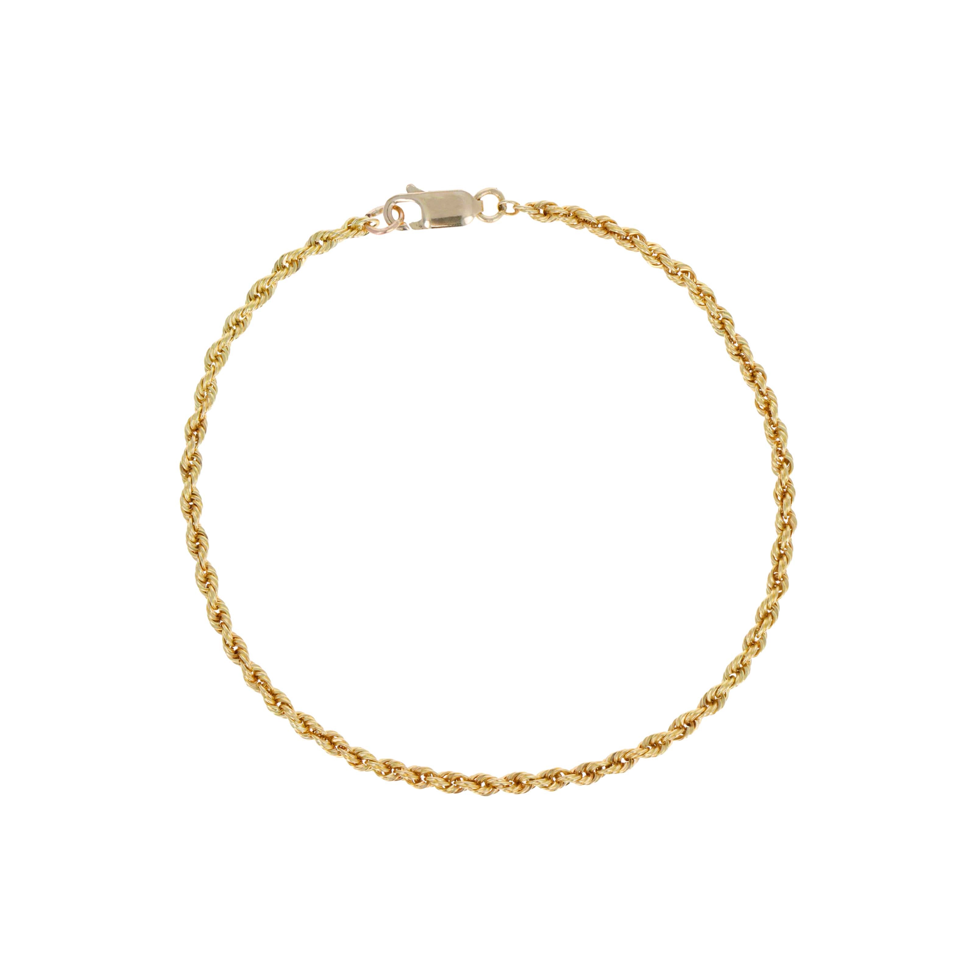 14K Yellow Gold 2.6mm Rope Chain Bracelet -  Replica Handbags 