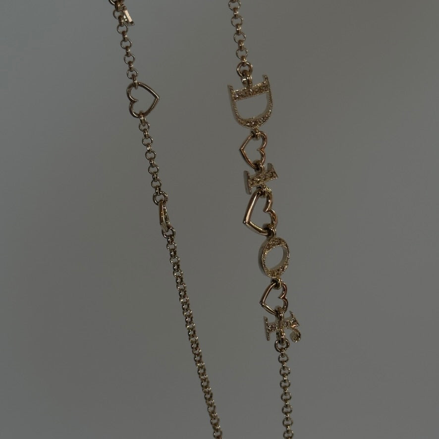 Christian Dior Crystal Heart Motif Logo Necklace