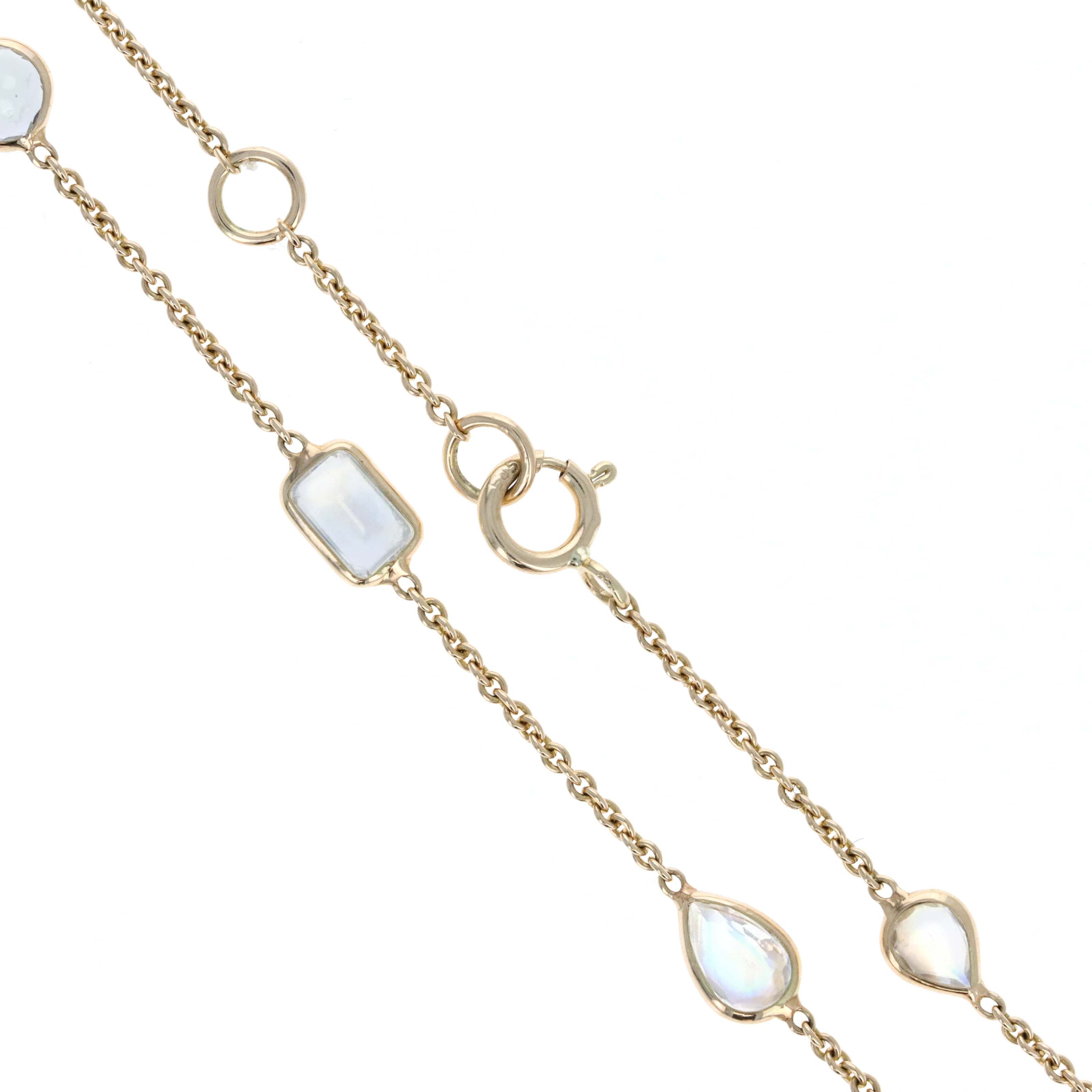 14K Yellow Gold 1.65 Carat Rainbow Moonstone Bezel Station Bracelet - Replica Handbags
