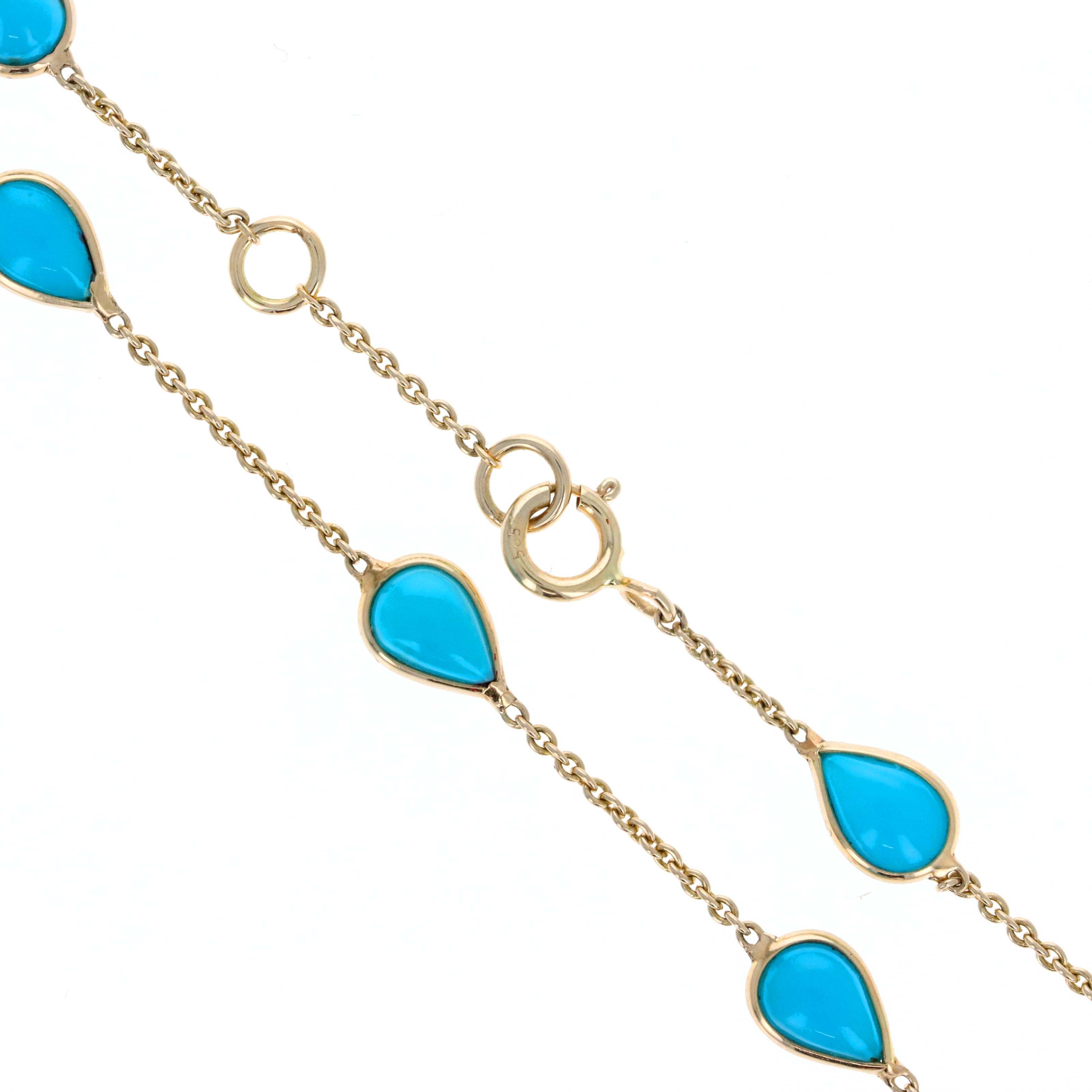 14K Yellow Gold Turquoise Bezel Station Bracelet - Replica Handbags