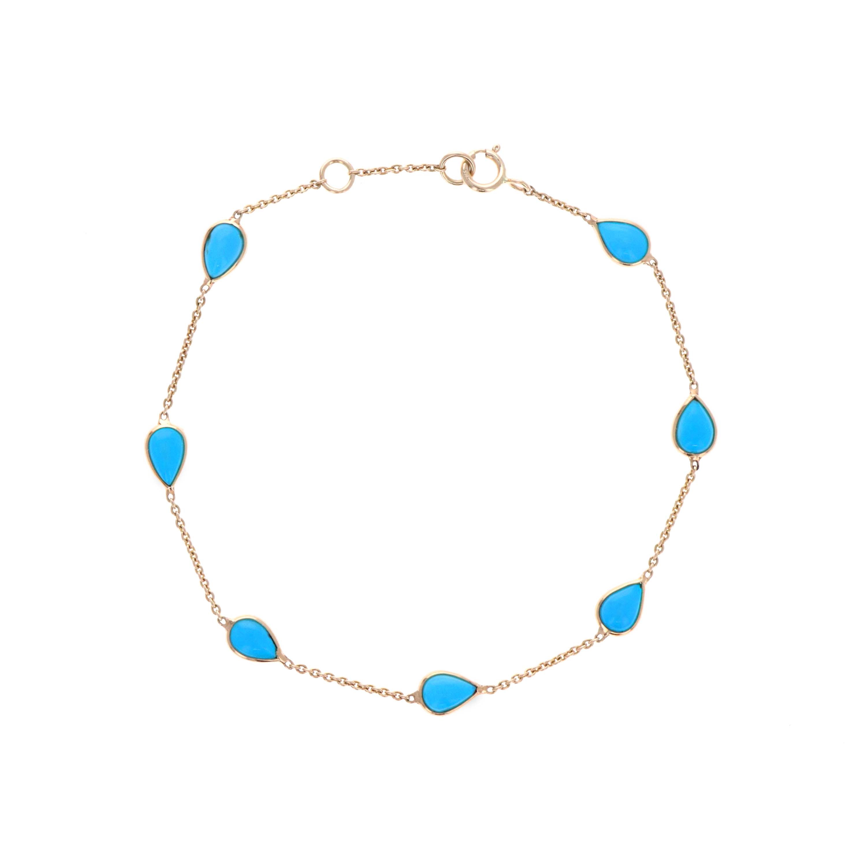 14K Yellow Gold Turquoise Bezel Station Bracelet - Replica Handbags